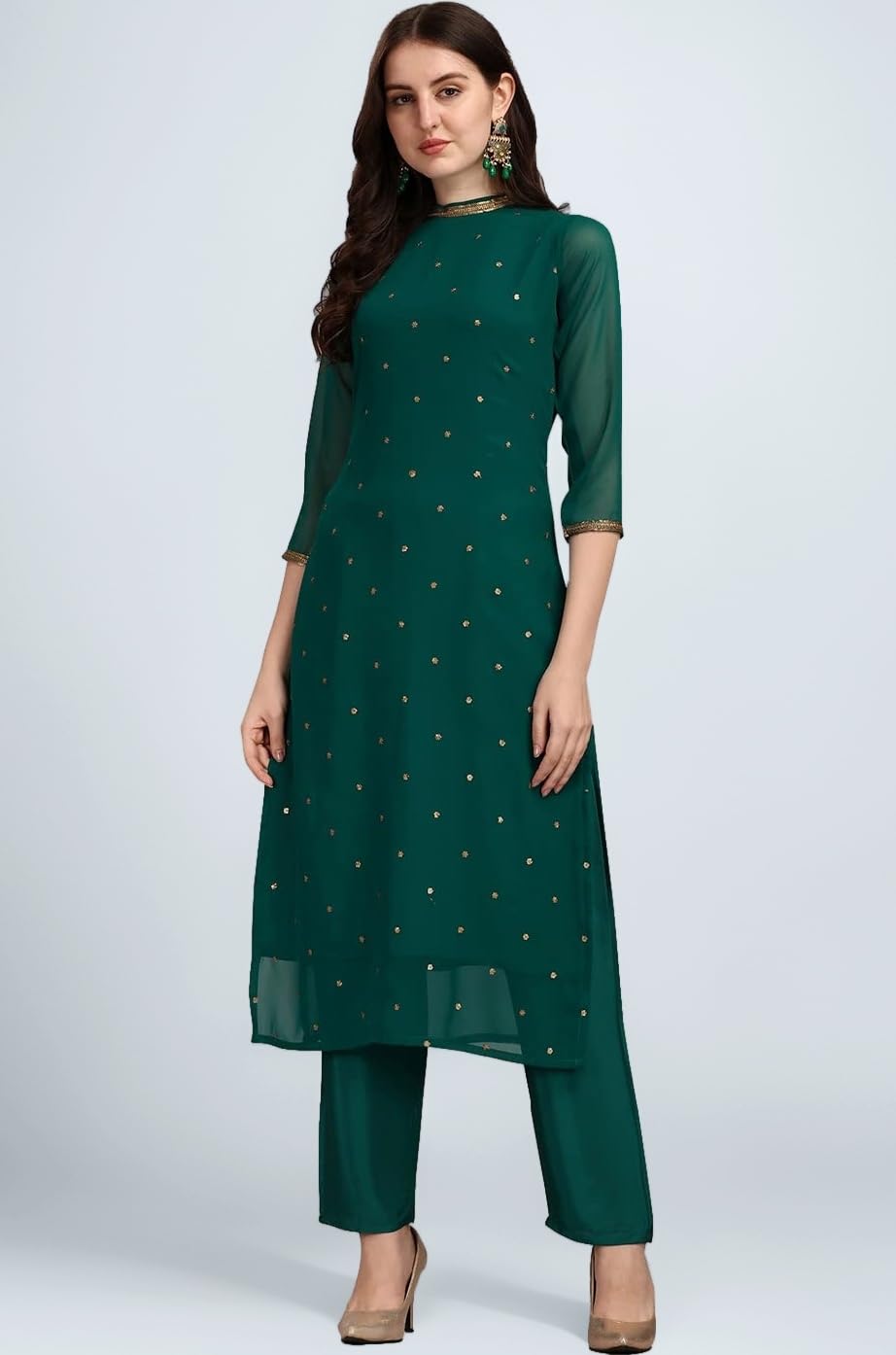 Hritika Women Faux Georgette Sequin Pattern Straight Kurta Set (Hrkb0070_Parent)