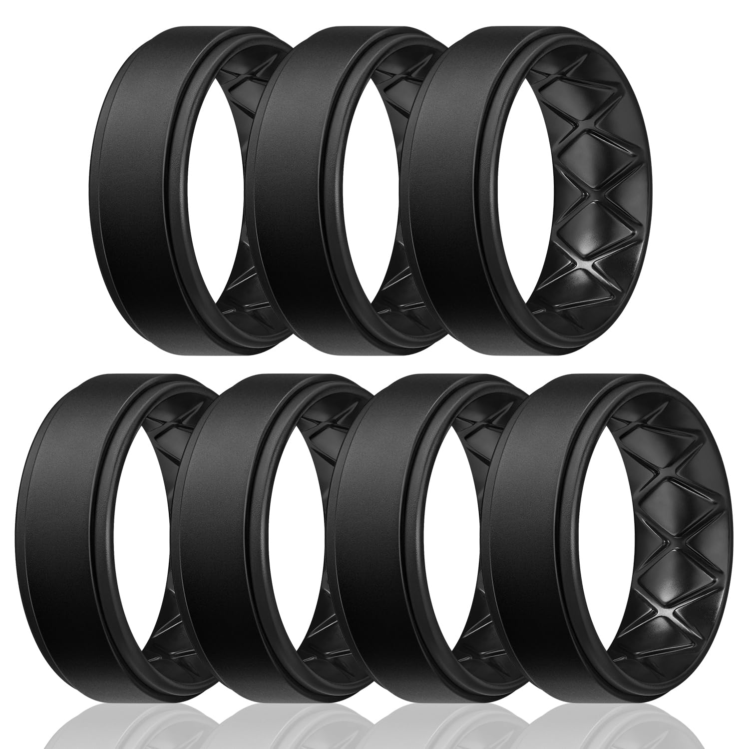 Egnaro Men's Wedding Rings 8mm Wide 2mm Thick Rubber Bands, Breathable and Flexible Step Edge Ring, Variety Multipack 1-7 For Gym Workout Travel Daily Wear