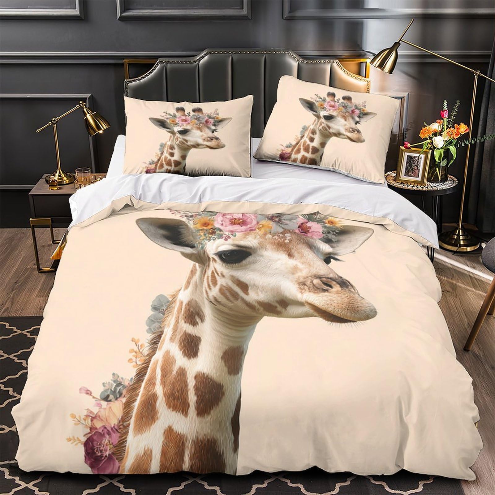 Housse de couette girafe imprimé floral pour créer un cocon enfant