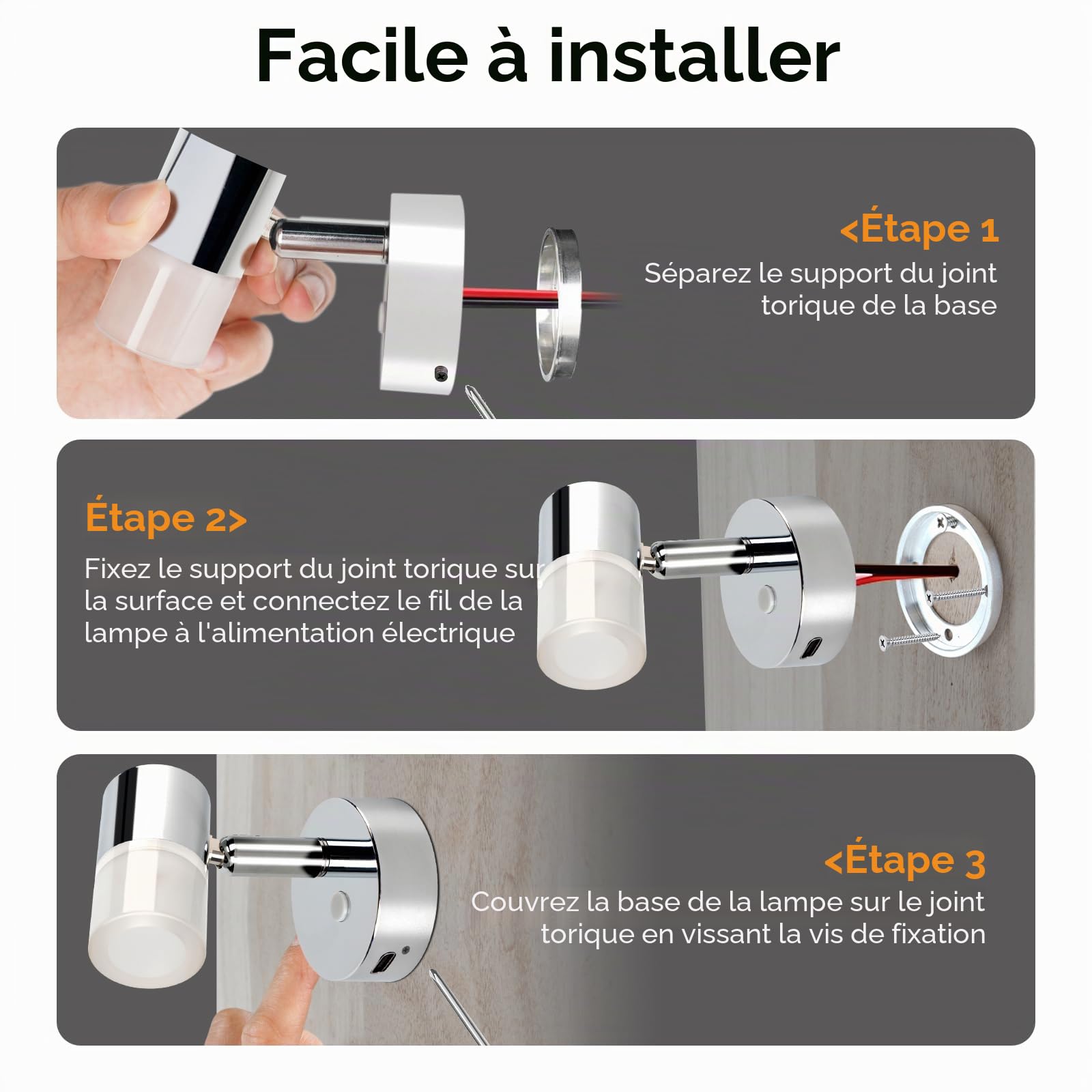 acegoo Lampe de Lecture 12V Camping-Car 3200K/Lumière nocturne rouge, intégré USB-C 20W Chargeur, Murale Spot pour Bateau Caravane Éclairage Intérieur, Chromé 2pcs