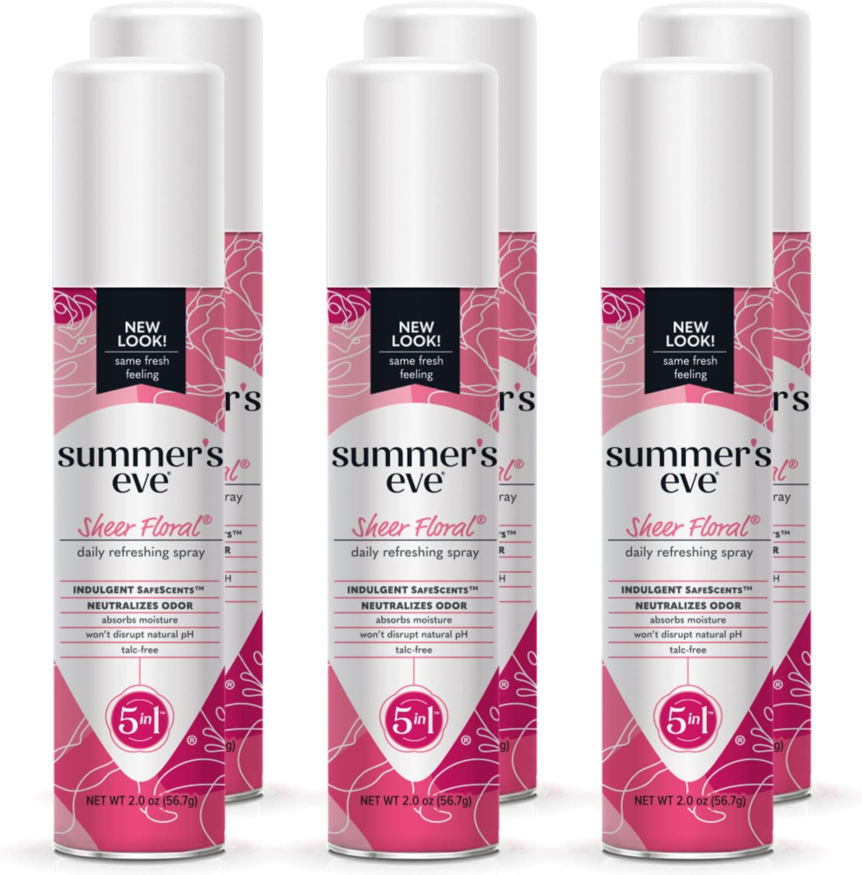 Summer's Eve Freshening Spray | Sheer Floral| 2 oz Size | Pack of 6 | pH Balanced, Dermatologist & Gynecologist Tested