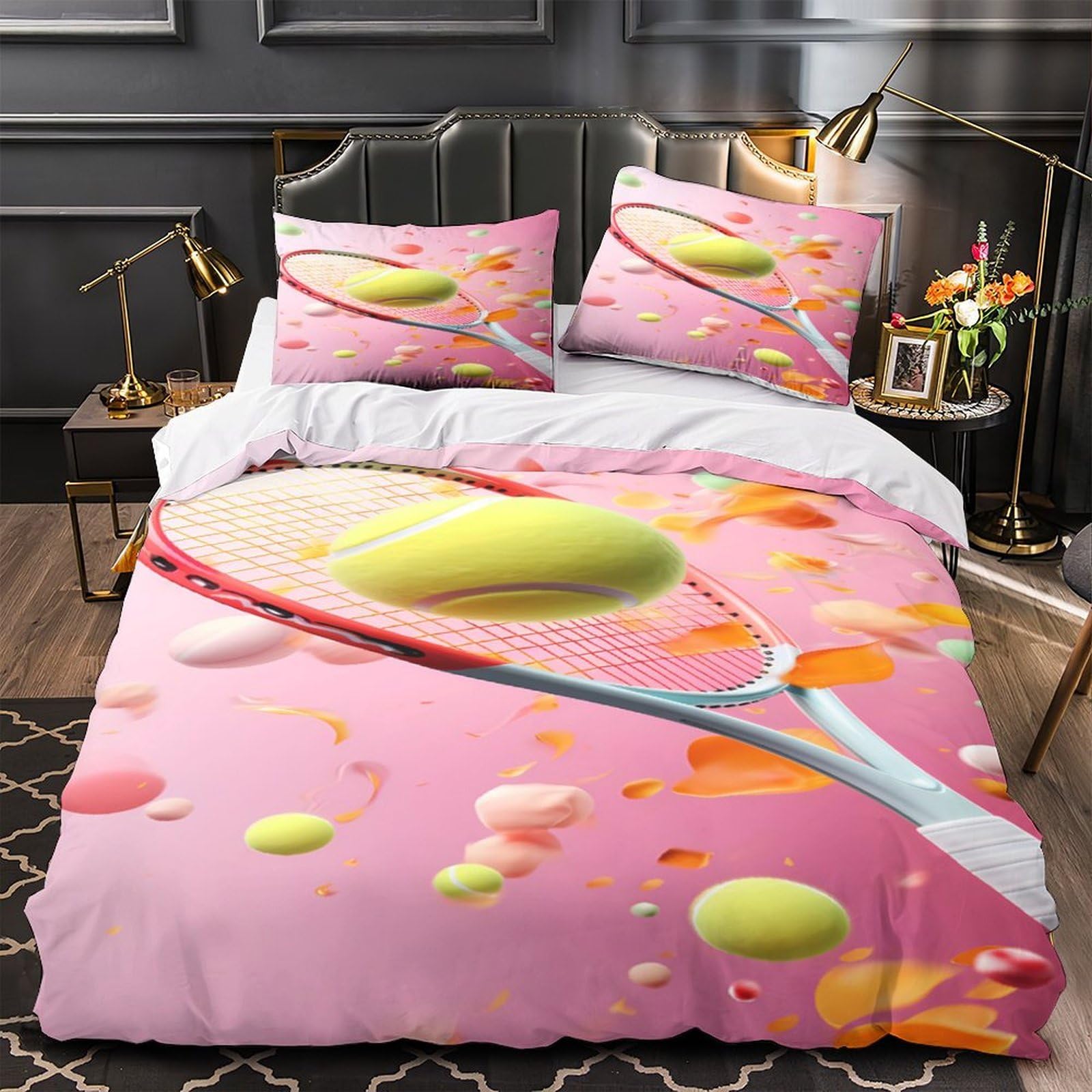 Housse de couette tennis pour lit couple respirante effet 3D sport