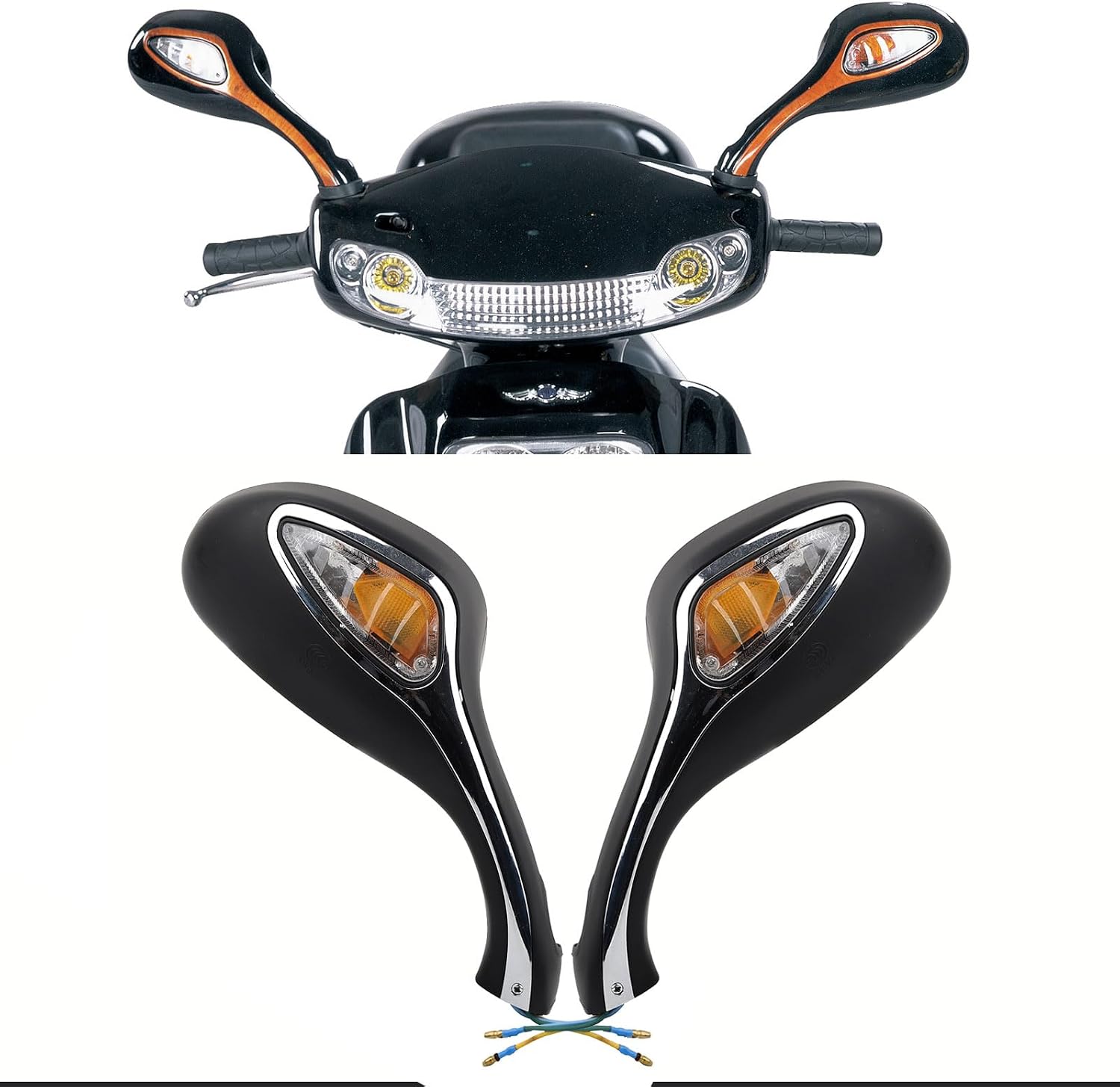 mokuo Scooter LED Rearview Mirrors Convex HD Glass with Mounting Screws Fit for Jonway Black 8mm for 50cc 125cc 150cc 250cc Moped Motorcycle