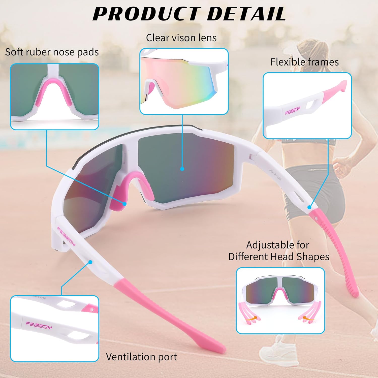 FEISEDY Sports Sunglasses for Men, Women and Teens - Baseball, Biking, Cycling UV400 Protection B2388 - Image 5
