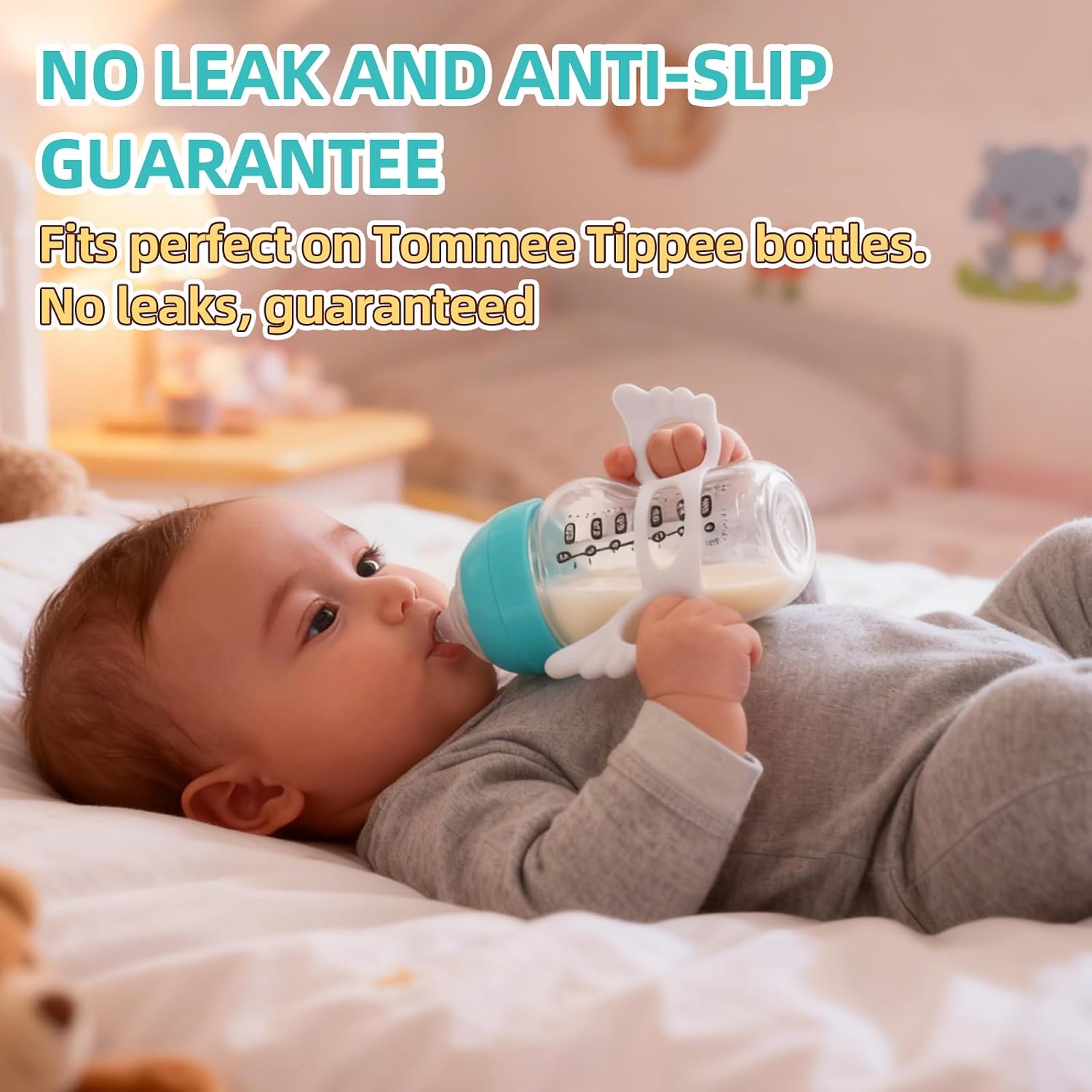 2 Pack Baby Bottle Handles Compatible with 5OZ/9OZ Plastic Glass Tommee Tippee Bottles, Bottle Handles for Baby Self Feeding & Hands Free Use, Supports Baby Grip Training, New Mom