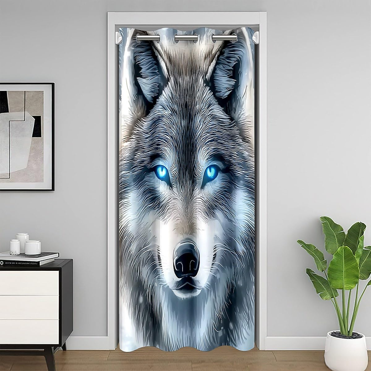 Manfei Wolf Door Curtains Snow Wolf Doorway Curtain for Closet Door, Wild Animal Theme Door Drapes Blackout Curtain for Bedroom Privacy, Kids Boys
