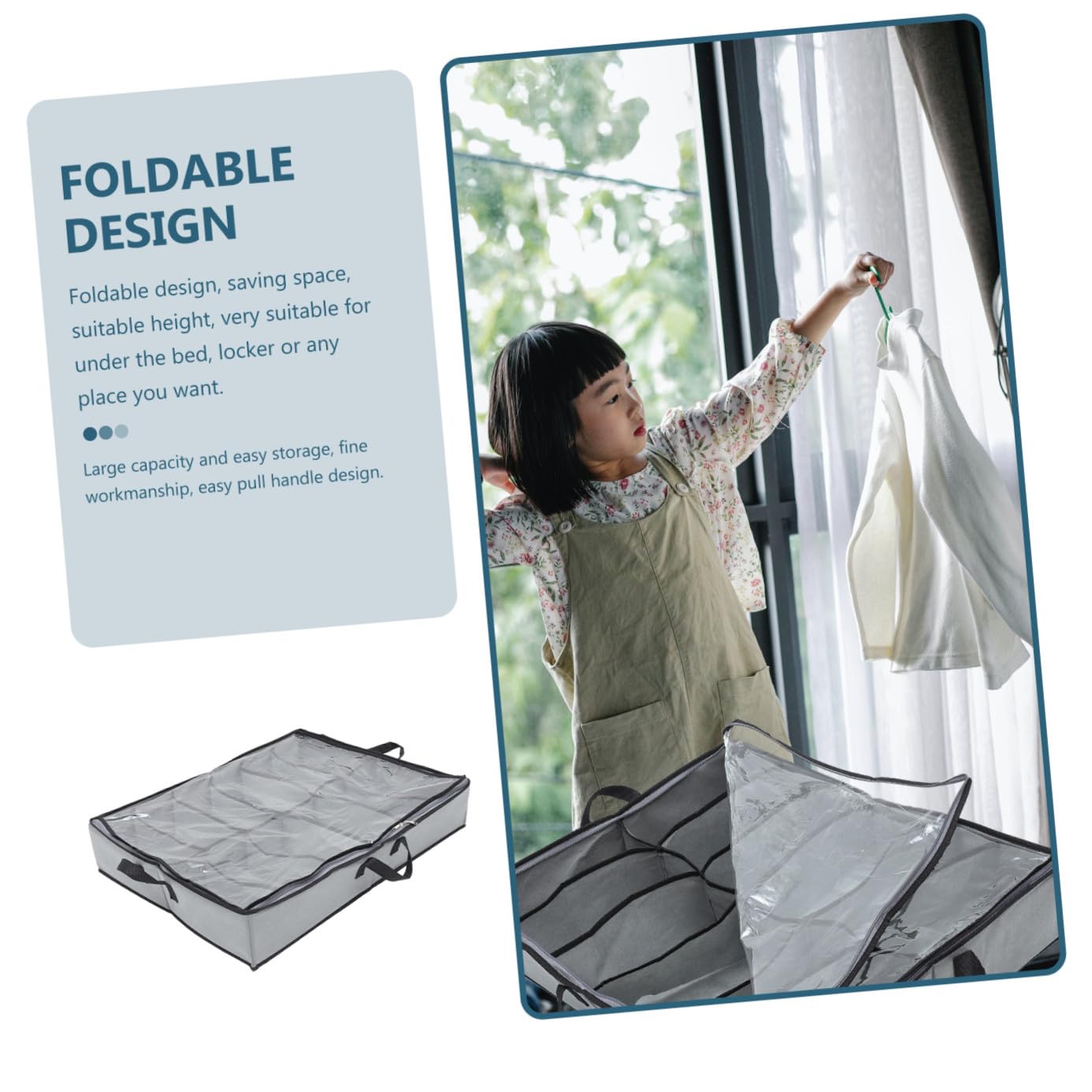 Contenedor Para Guardar Zapatos Transparente 12 Compartimentos Tela No Tejida Con Cremallera Almacenamiento Bajo Cama Gris Almacenamiento Plegable Para Hogar