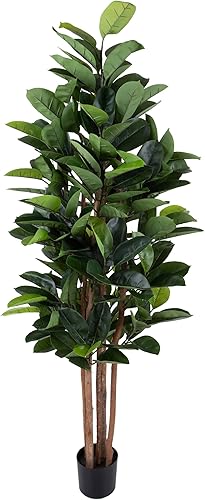 Miniatura 1 de Pure Garden - Planta de goma artificial, árbol sintético de 70 pulgadas con hojas de tacto natural, planta de interior realista en maceta para