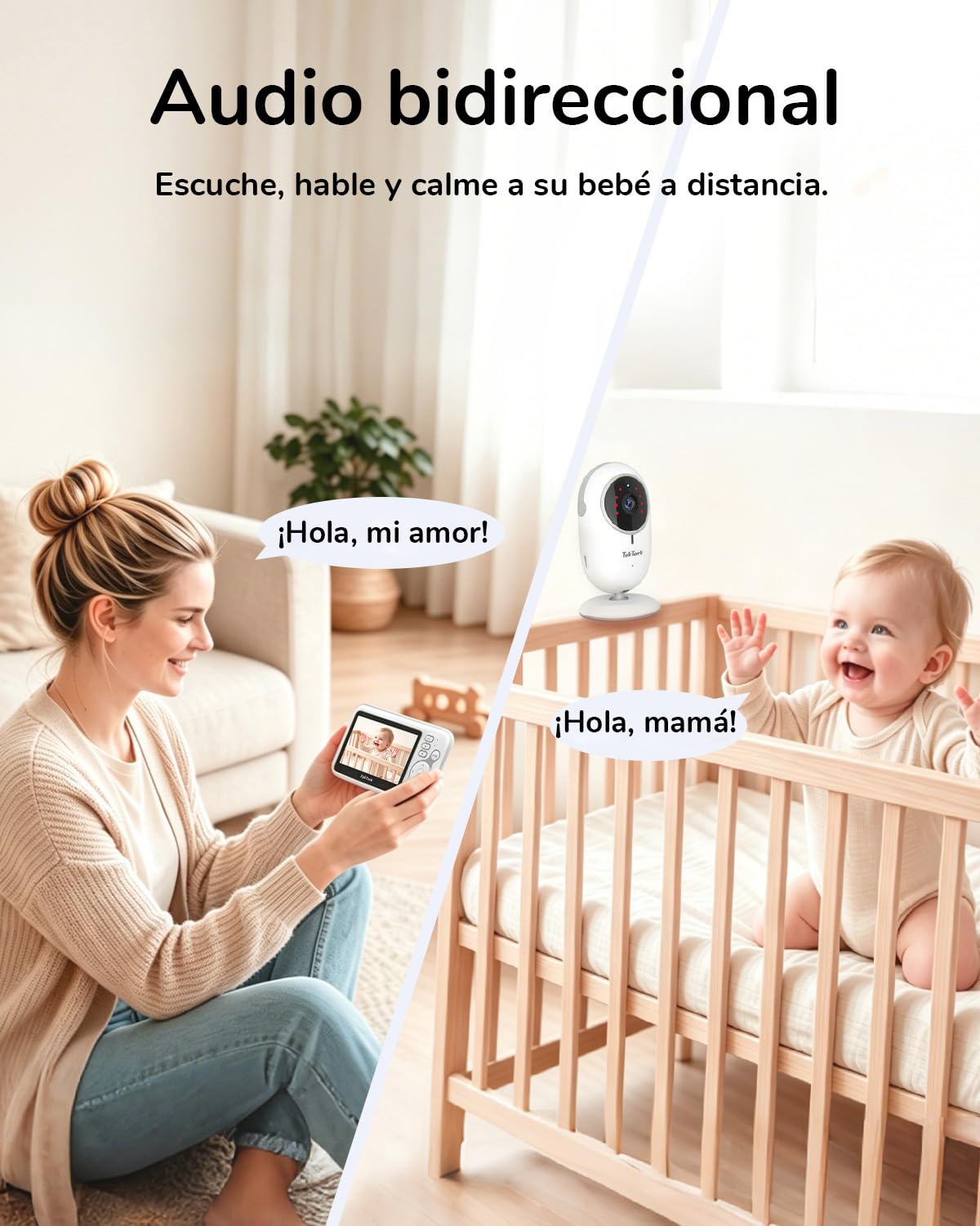 TakTark Camara Vigilancia Bebe, 4.3'' Vigilabebes Inalámbrico, Monitor con Visión Nocturna, VOX, Comunicación Bidireccional, Sensor de Temperatura, Sin Interferencias de Luz, Sólo Movimiento
