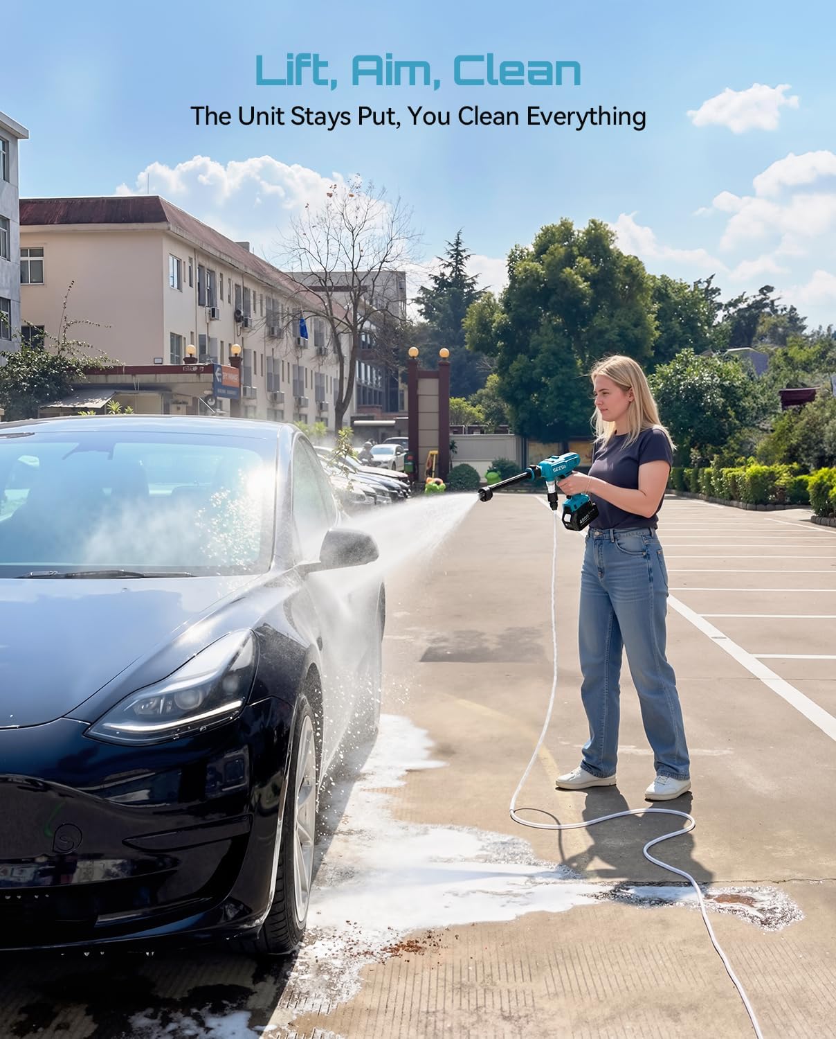 SEESII Cordless Pressure Washer Battery Powered，4000mAh Battery High Pressure Power Washer with 6-in-1 Nozzle & Foam Cannon for Car, Home, Garden, Patio and Fence Cleaning