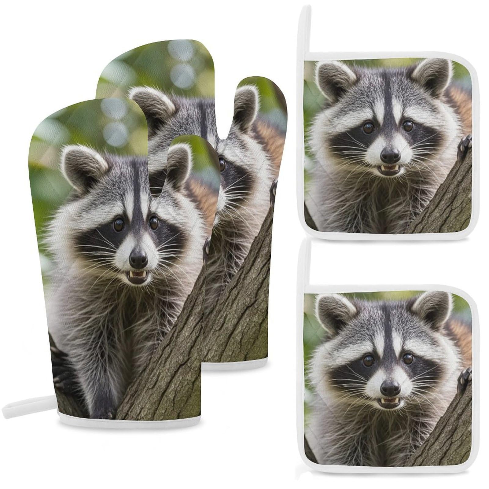 Gants de cuisine et maniques raton laveur : lot de 4 résistants pour barbecue et pâtisserie