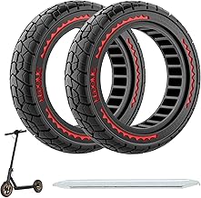 OUXI 10 x 2.125 Off Road Tyres for Electric Scooter Ninebot F20/F30/F40/F65, 10 Inch Solid Rubber Tyres for Front and Solid Rubber Tyres for Electric Scooter Tubeless (Red, Pack of 2)