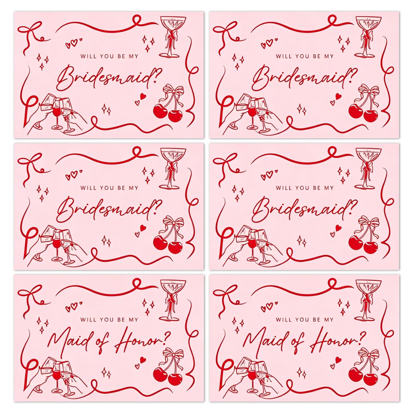 6 Pcs Bridesmaid Proposal Card, 4 Will You Be My Bridesmaid Card, 2 Will You Be My Maid of Honor, Wedding Bridesmaids Gifts Invitation Cards with Envelope for Bridal Shower