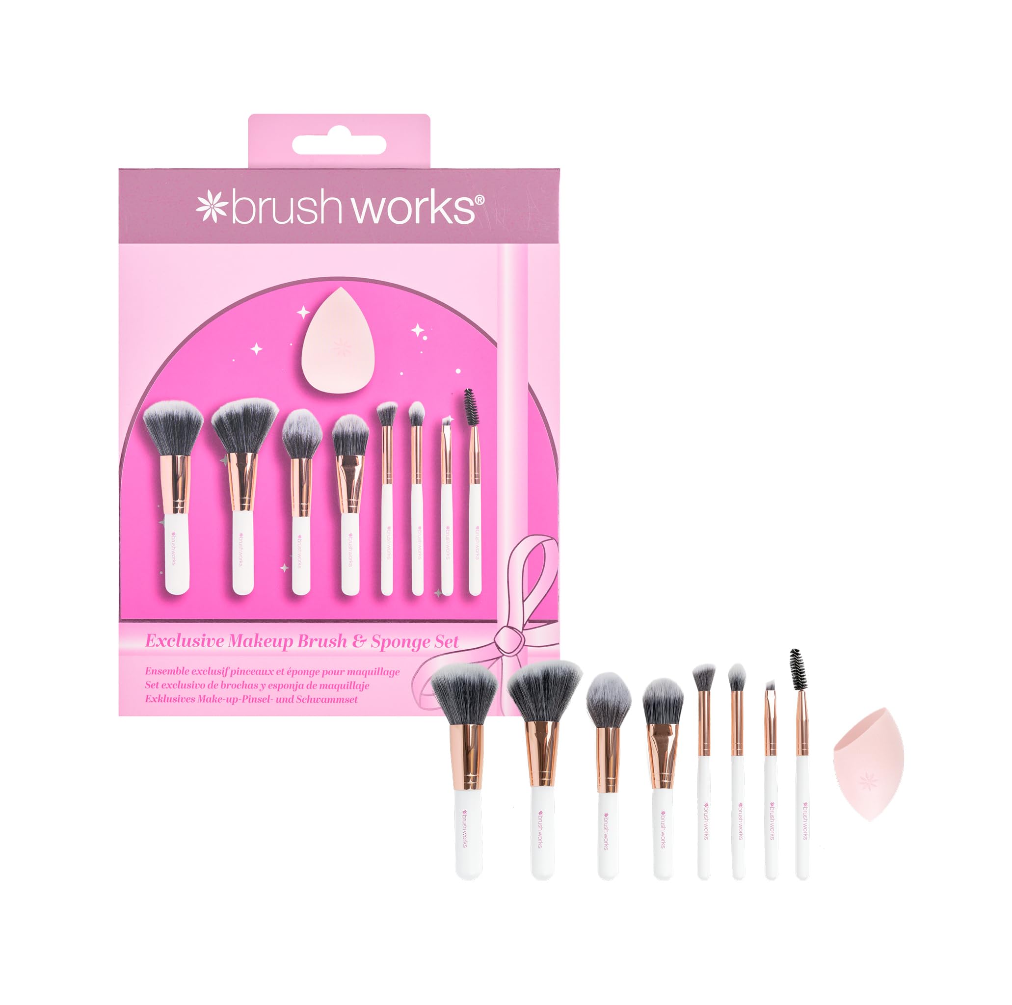 Brushworks Exclusive Makeup Brush & Sponge Set – 8-Piece Travel-Size Brush Kit with Complexion Sponge – Ultra-Soft Face & Eye Makeup Tools, Cruelty-Free & Vegan Friendly