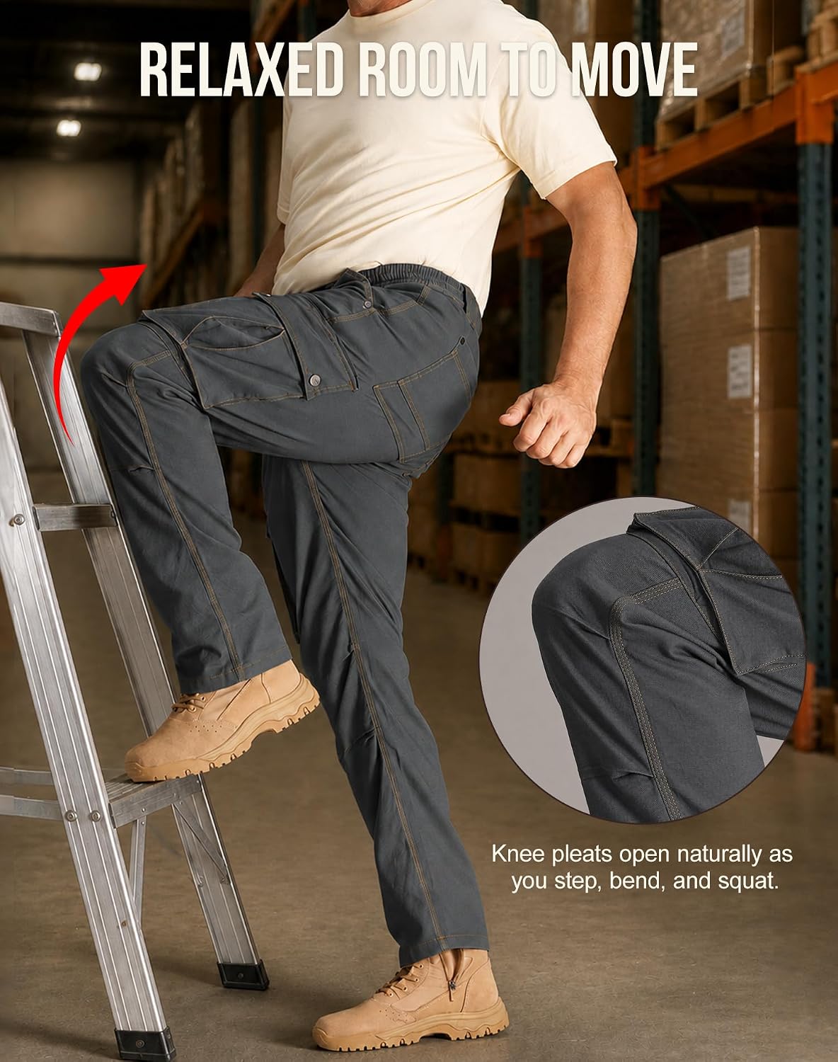 CHRONOLINE Men's Stretch Canvas Cargo Pants Water-Repellent Work Pants