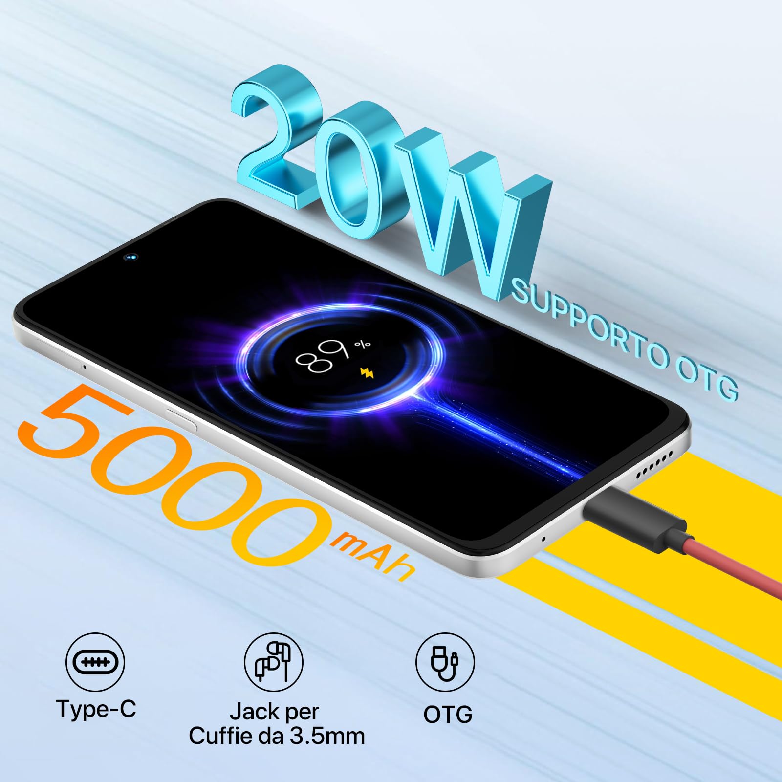 UMIDIGI Note 100 5G Smartphone, Android 14 Telefono Cellulare, 6.8" HD+ 120Hz Telephone, 16GB+256GB/TF 1TB, Dual SIM 5G Telefono Android, 50MP+16MP Telecamera/5000mAh/Face ID/GPS/OTG