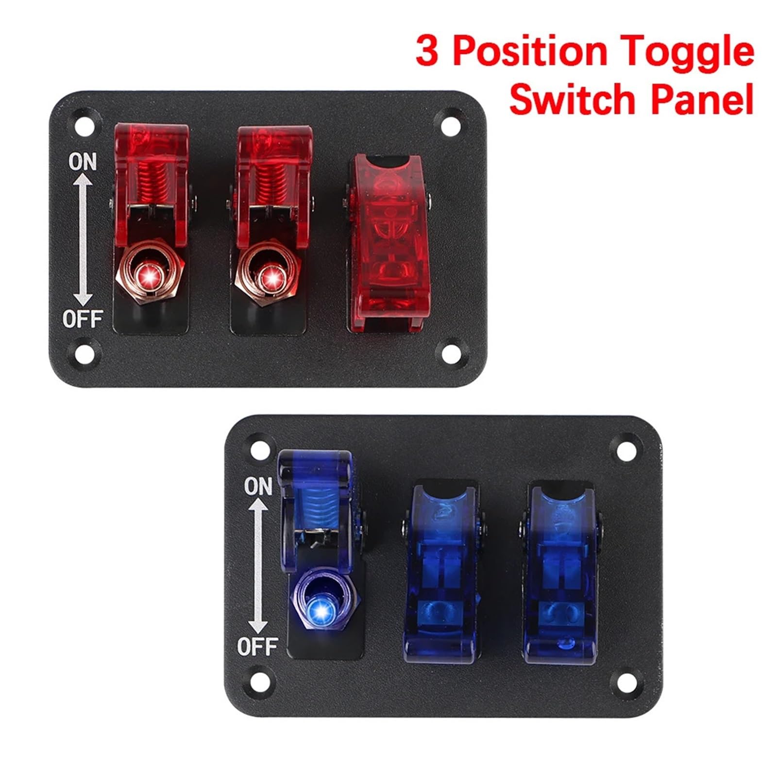 Interruptor de encendido/apagado de alta resistencia con luz LED, panel de interruptor basculante de 3 posiciones, interruptor de motor de coche de s de 12 V-24 V CC(Rot)