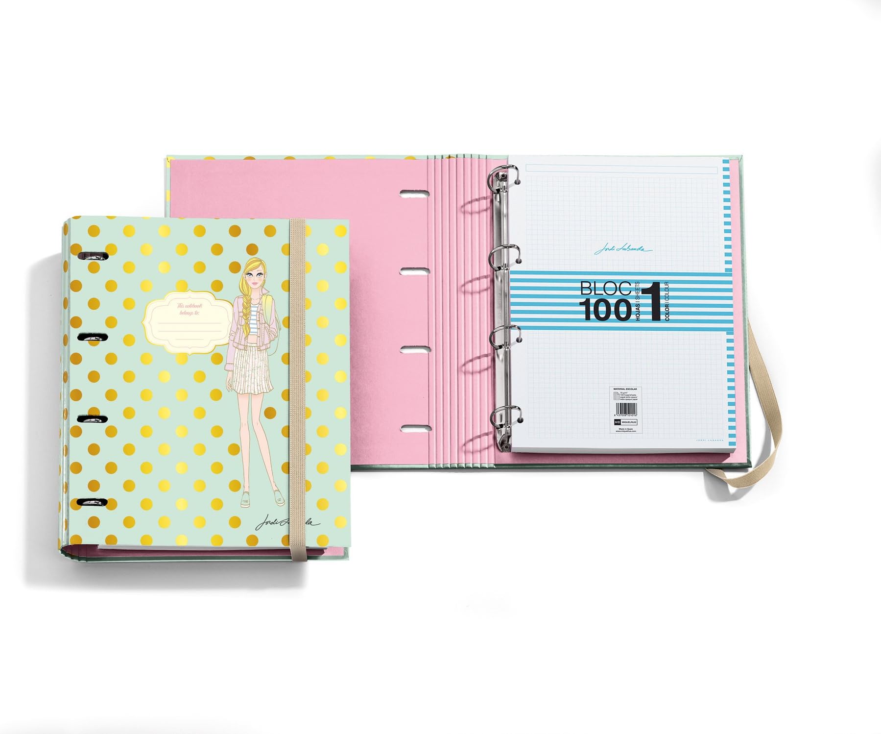 Jordi Labanda 20933 – Folder PAD Notebook Girl JL (DIN A4, 210 x 297 mm, 100 Sheets 70 g/m², 4 Rings 35 mm Type D)