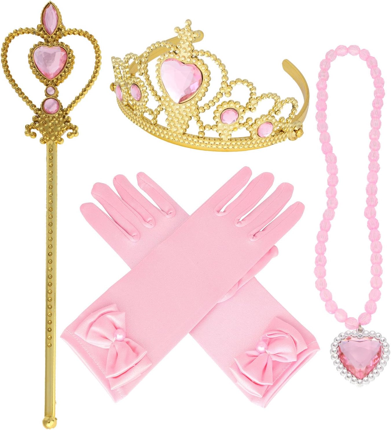 Princess Belle Yellow Dress up Party Accessories 4 Set Gloves, Tiara, Wand and Necklace