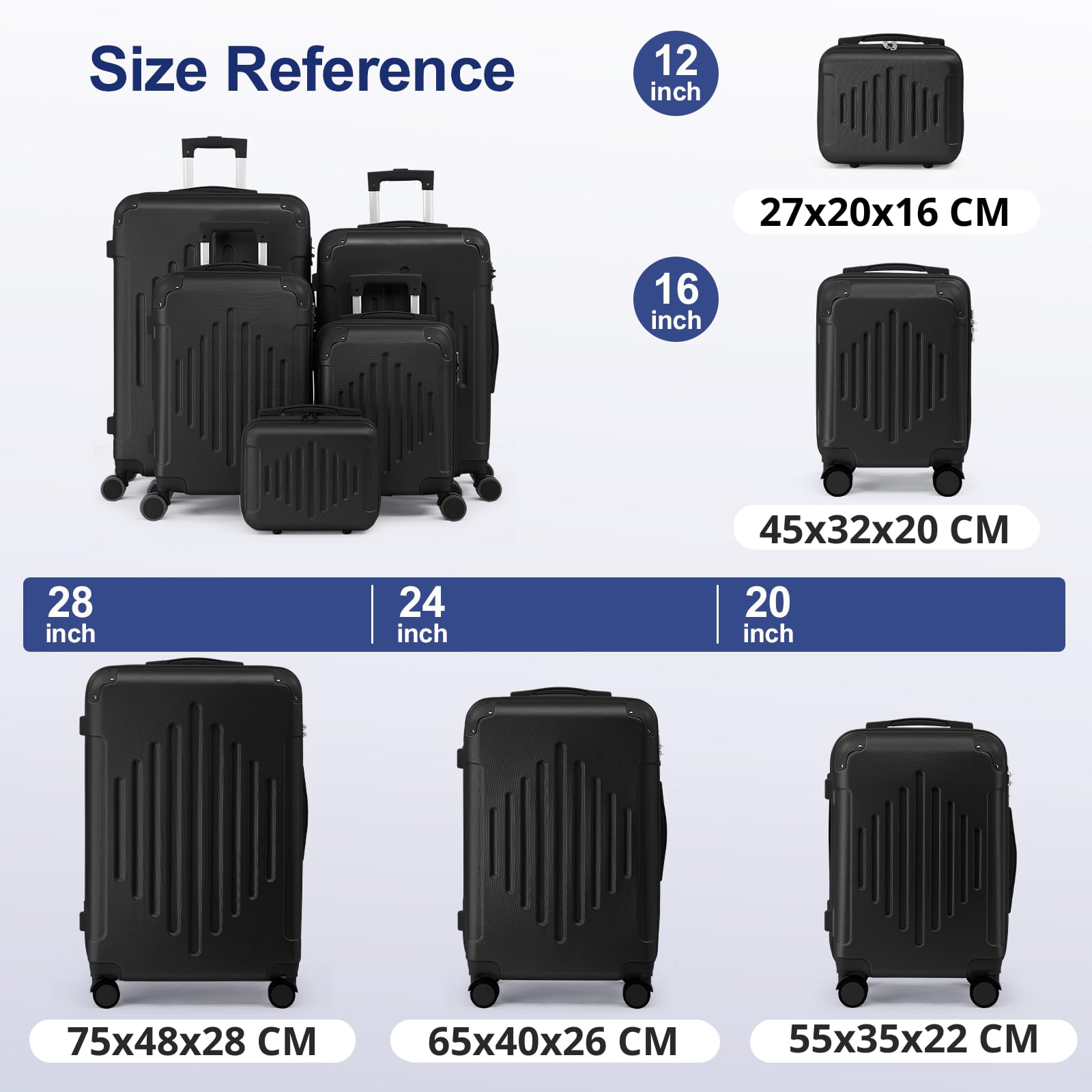 LEADZM Valise Grande Taille Rigide en ABS, 4 roulettes Spinner, Coins Renforcés, Serrure à Combinaison, ABS avec Coins Renforcés - Bagage Soute - Noir, XL/75cm