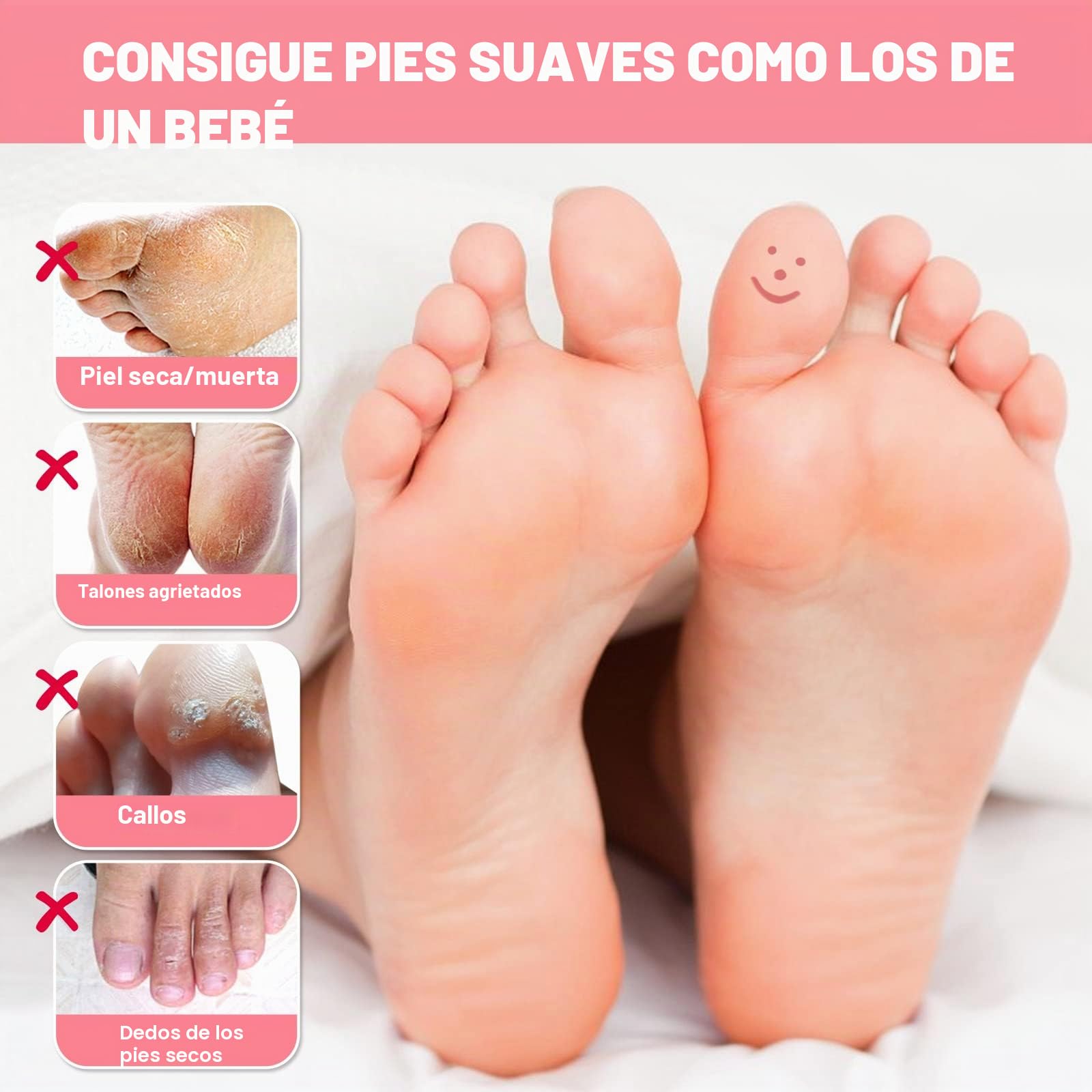 Máscara para pelar los pies, paquete de 3 máscaras para pies de ácido láctico, calcetines exfoliantes para el pie para eliminar los callos, reparar el talón agrietado y muerto (Rosa)