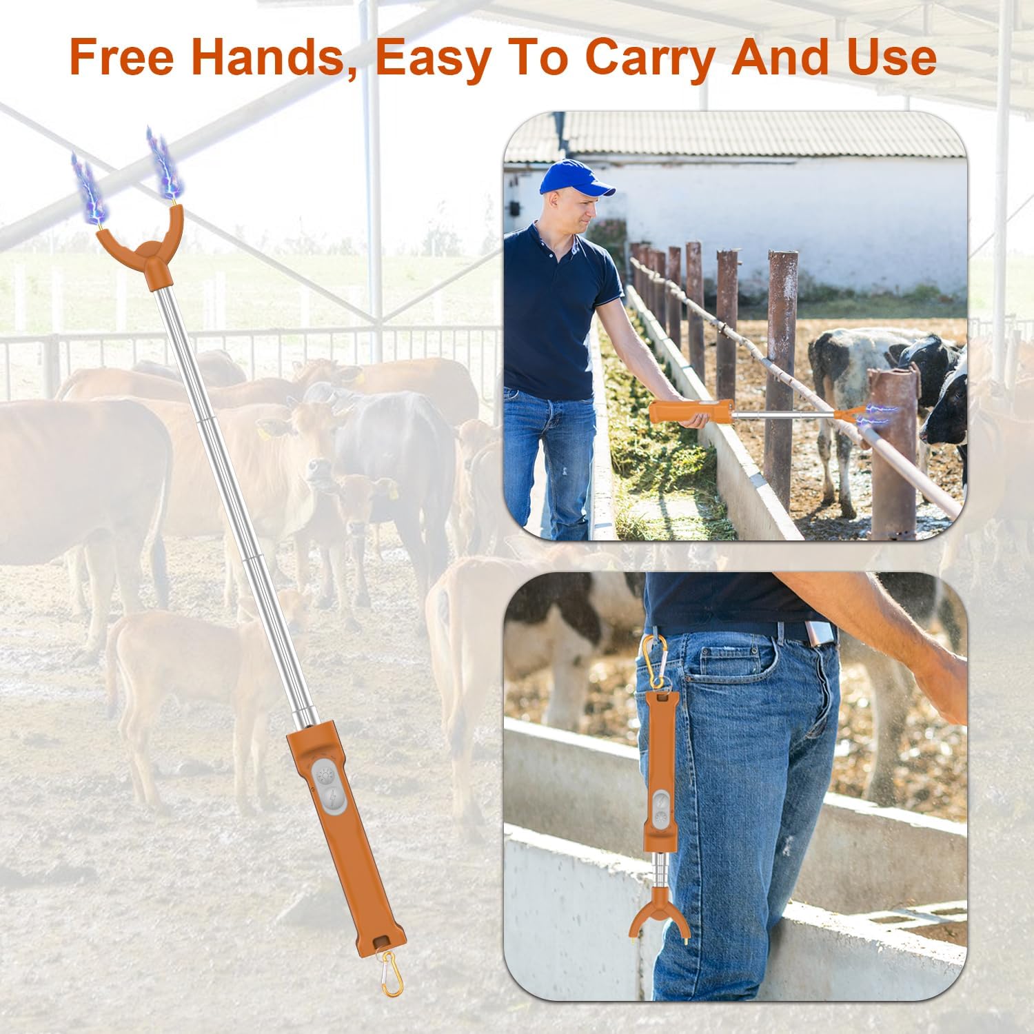 Cattle Prod, Waterproof Electric Livestock Prod for Cattle with LED Light, Retractable and Cattle Prod Livestock for Cows Hogs Sheep and More -37In
