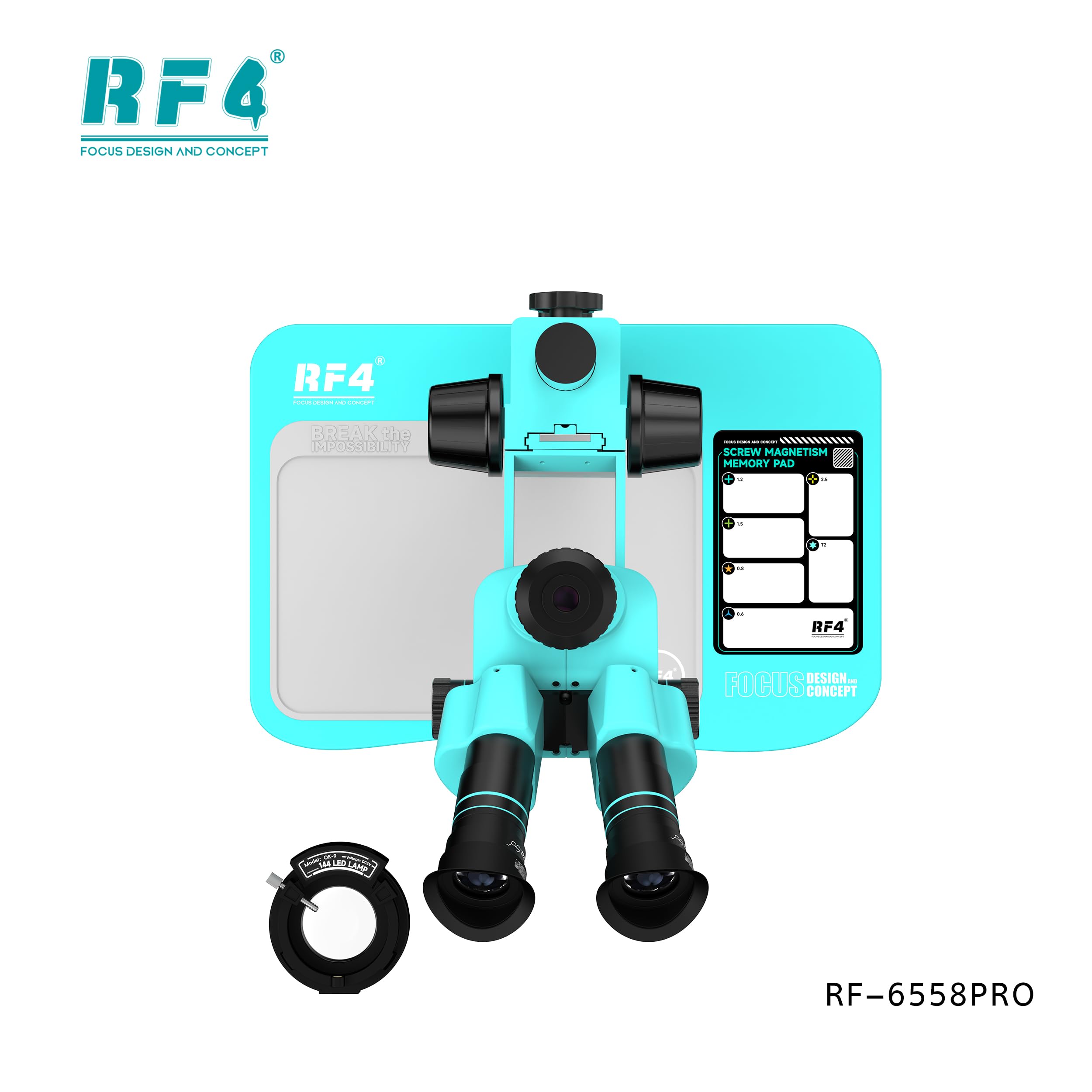 Microscopio stereoscopico trinoculare ultra HD 6558PRO con grande base, ingrandimento da 6.5X a 58X, per saldatura PCB e telefoni, microscopio a grande campo visivo (RF-6558PRO senza fotocamera)