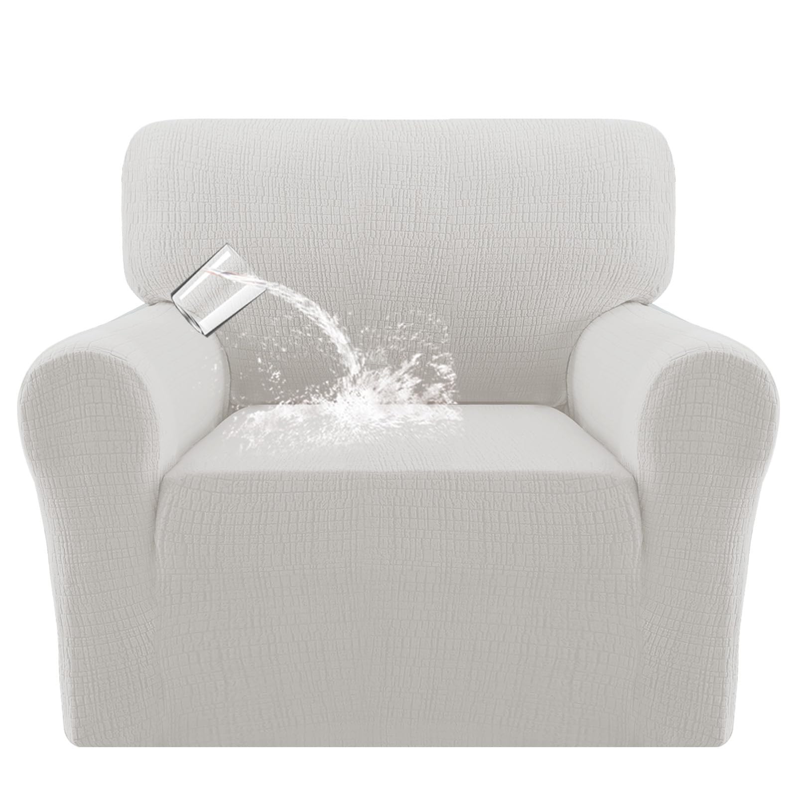 Bellahills Pale Oak Waterproof Armchair Covers 1 Piece Stretch Chair Slipcover For Living Room Non Slip Furniture Protector Jacquard Sofa Cover 1 Seater Chair Covers (1 Seater, )