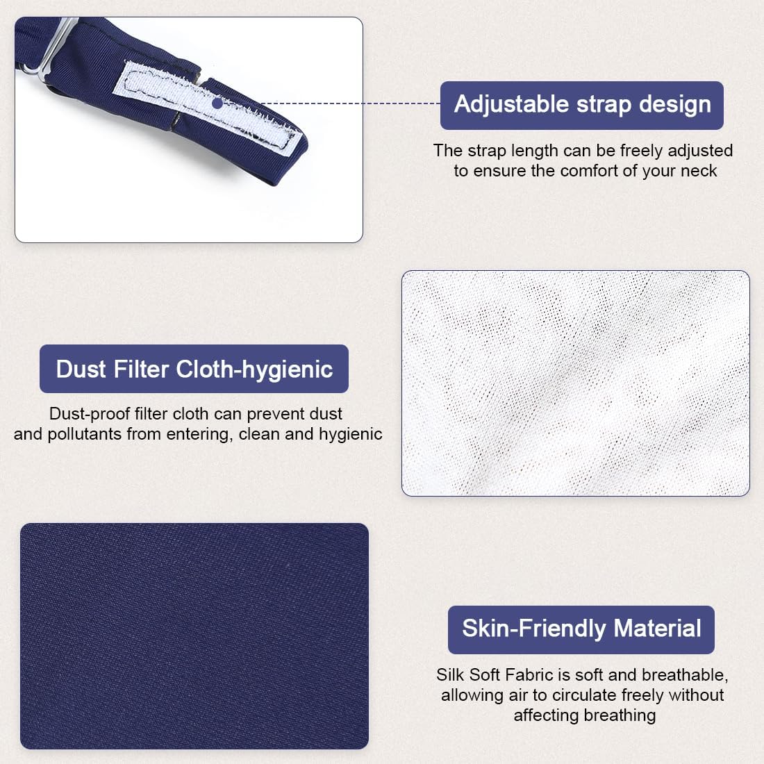 Tracheostomy Cover for Stoma Site Protection - Silk-Like Adjustable Neck Guard,Dust & Wind Barrier for Outdoors,5 Colors Machine Washable (Dark Blue, 2 Pack)
