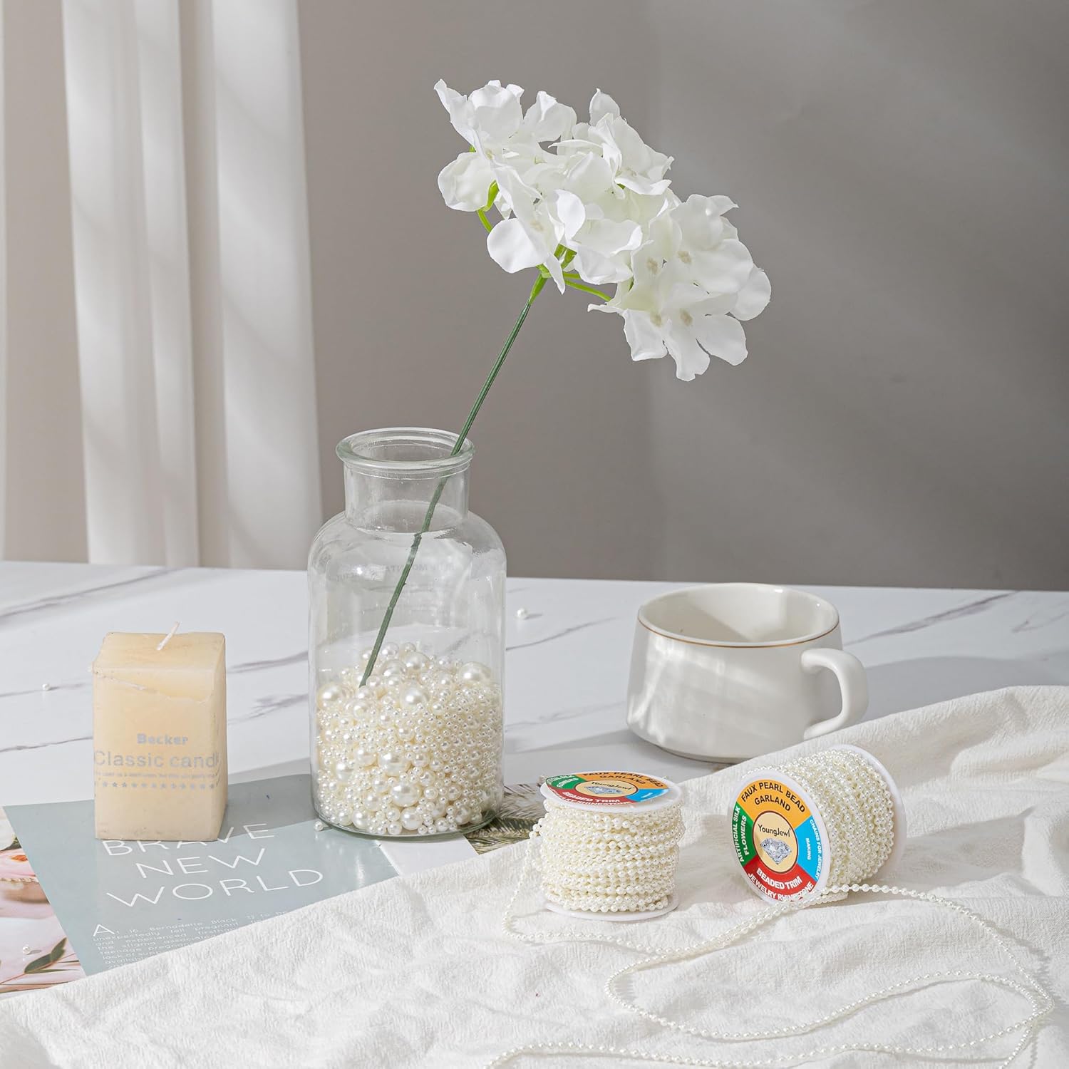 1125Pcs Pearls for Crafts,8mm Ivory Fake Pearl Beads,Acrylic Pearls Bulk for Jewelry Making with Holes,Bracelet Necklace DIY,Vase Filler and Makeup Brush Case. - Image 5