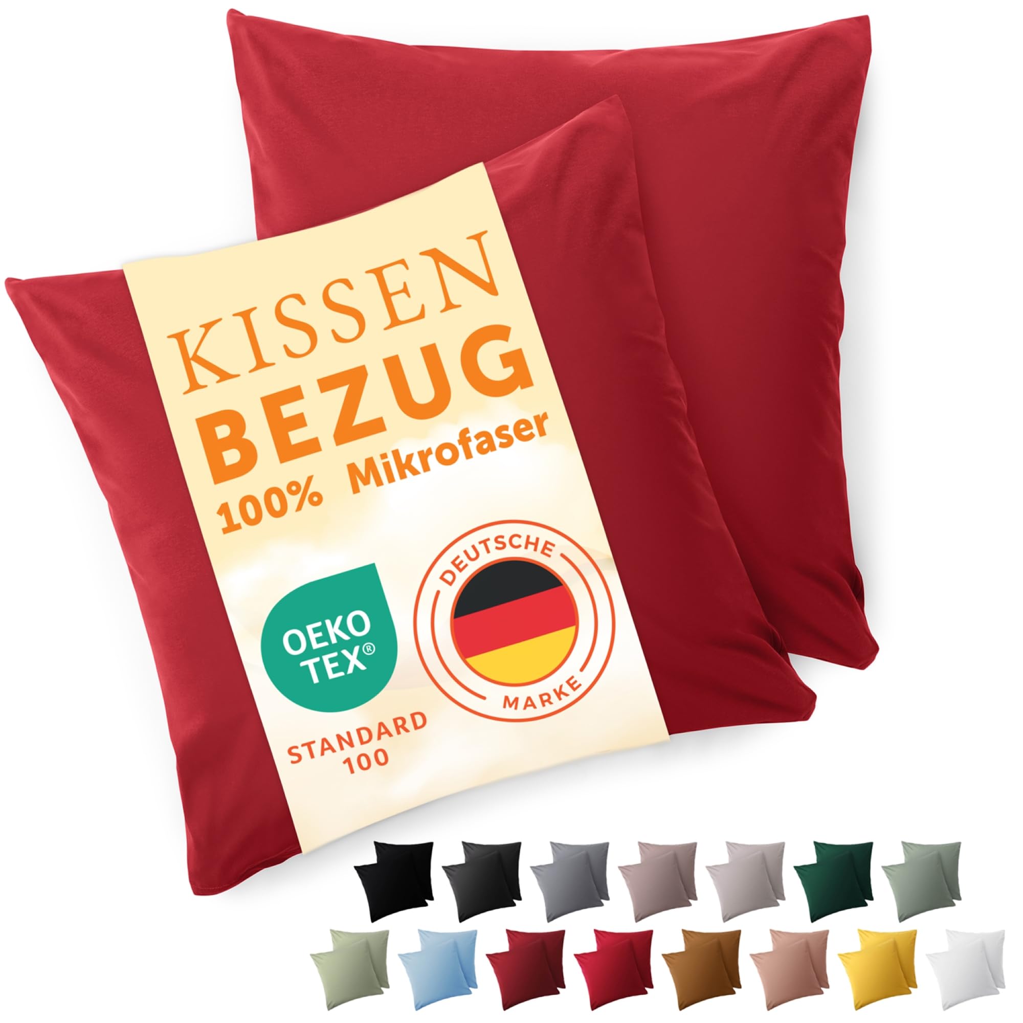 Blumtal Kissenbezug 60 x 60, 2 Stück - Oeko-TEX zert. Kissenbezüge 100% Mikrofaser in extra weich & waschmaschinenfest - Bezug Kissen 60x60 Rot
