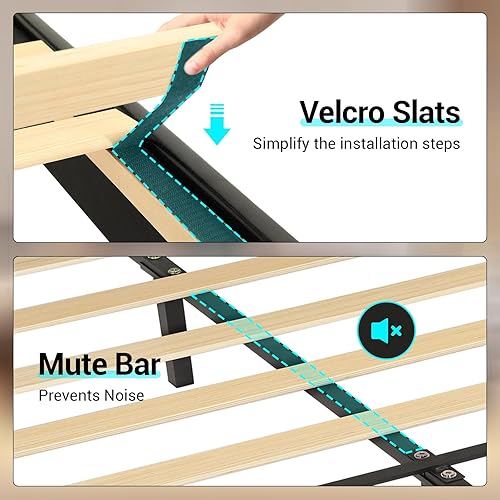 Miniatura 9 de DICTAC Base de cama flotante Queen con cabecero, puertos tipo C y USB, tamaño Queen, plataforma tapizada con luces LED, cama flotante visual de