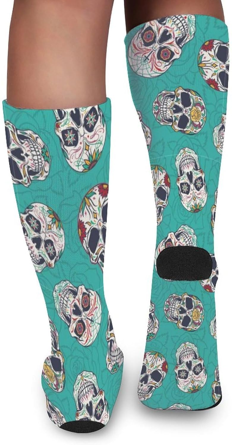 Vintage Mexican Sugar Skulls Knee High Socks Athletic Long Stockings Sport Casual Crew Tube Sock Boot 46cm
