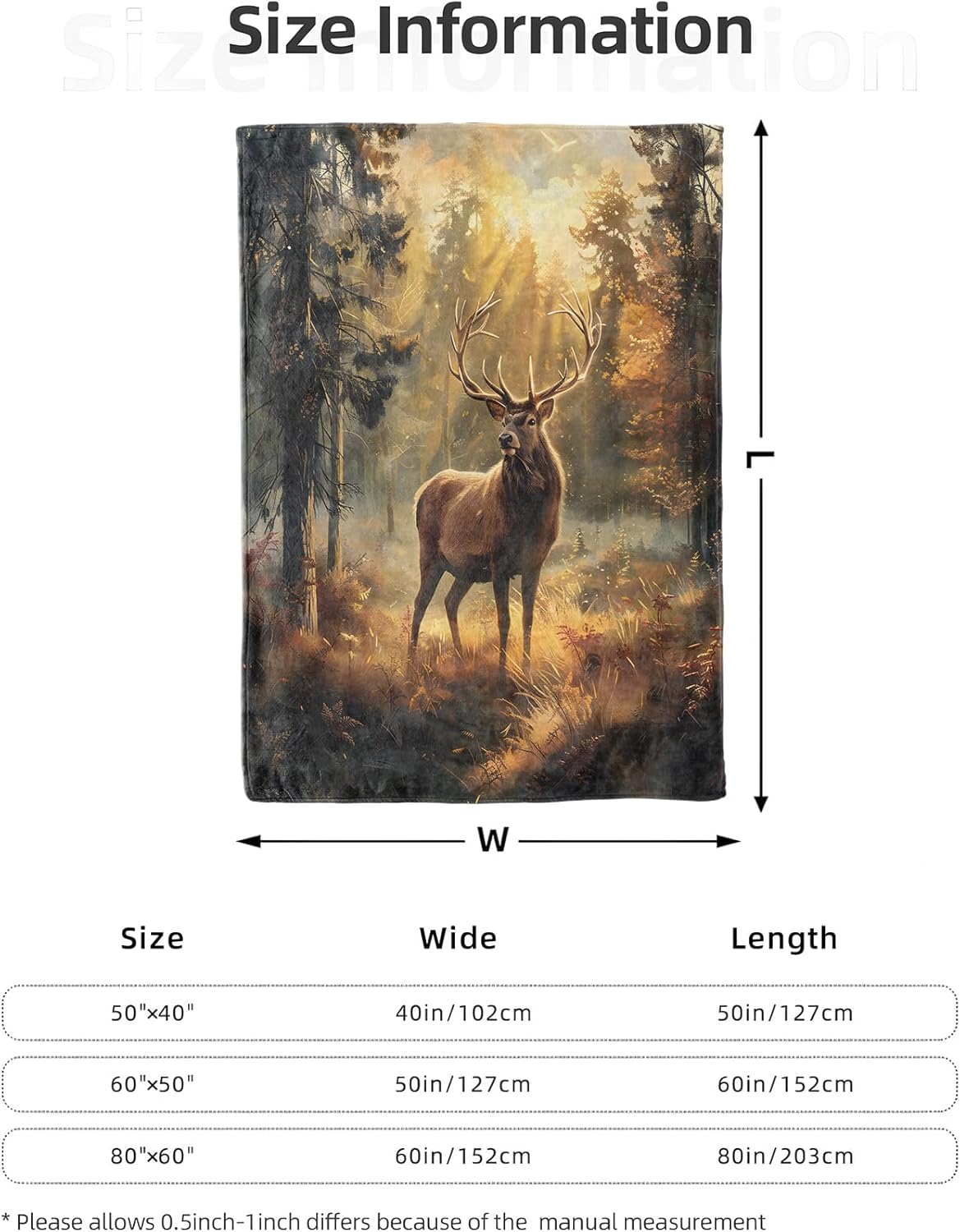 Majestic Deer Forest Blanket 50x60 in, Sunlit Woods Design, Flannel Throw Blankets for Travel Camping Sofa Living Room Decor, Lightweight Cozy Soft Fuzzy Gifts for Women Girls and Nature Lovers - Image 3