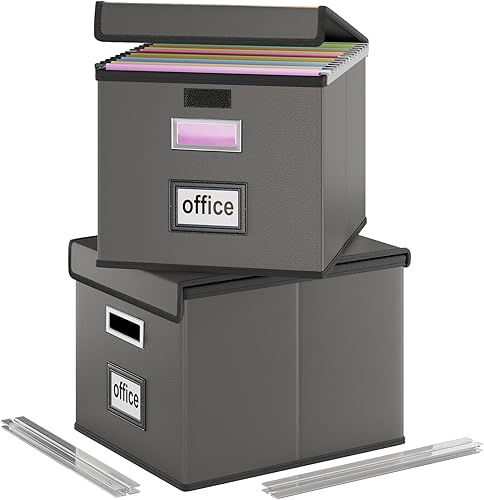 Vista 56 de Huolewa Caja organizadora de archivos con tapa, organizador de carpetas de archivos plegable para almacenamiento de documentos de oficina, caja