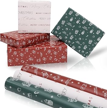 Netnology Christmas Wrapping Paper Roll - Red Green White Gift Wrapping Paper for Xmas,Birthday,Seasonal Winter Holiday Party - 3 Mini Roll -17in x 120in Per Roll42.3 sqft