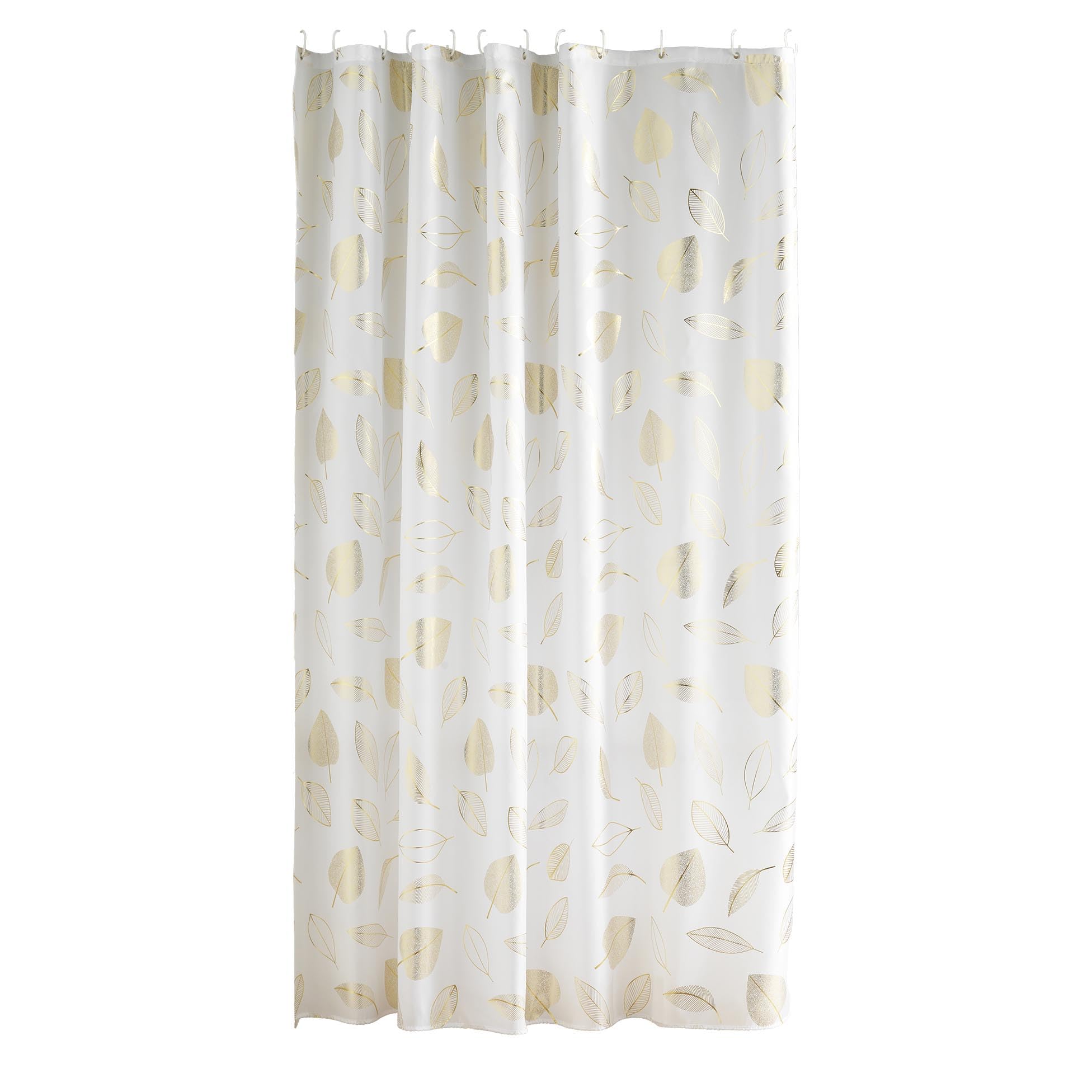 Rideau de douche anti-moisissure Joya Blanc 180x200 grand format imprimé argenté