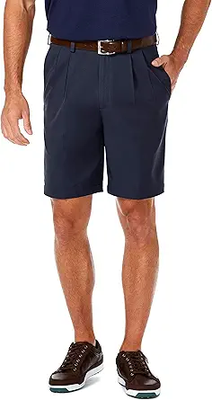Haggar Men's Cool 18 Pro Straight Fit Pleat Front 4-Way Stretch Expandable Waist Short with Big & Tall Sizes