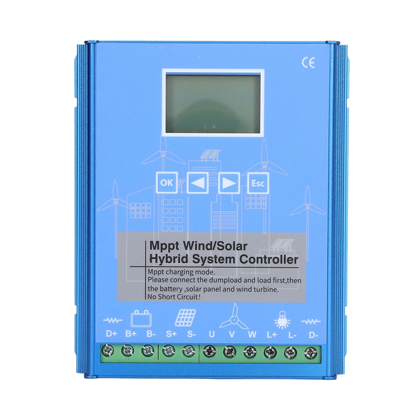 Fafeicy 24V 48V MPPT Wiatrowy Regulator Słoneczny Hybrydowy Regulator ładowania ze Stopu Aluminium dla Turbiny Wiatrowej o Mocy 1000W i Systemu Paneli Słonecznych Poza siecią
