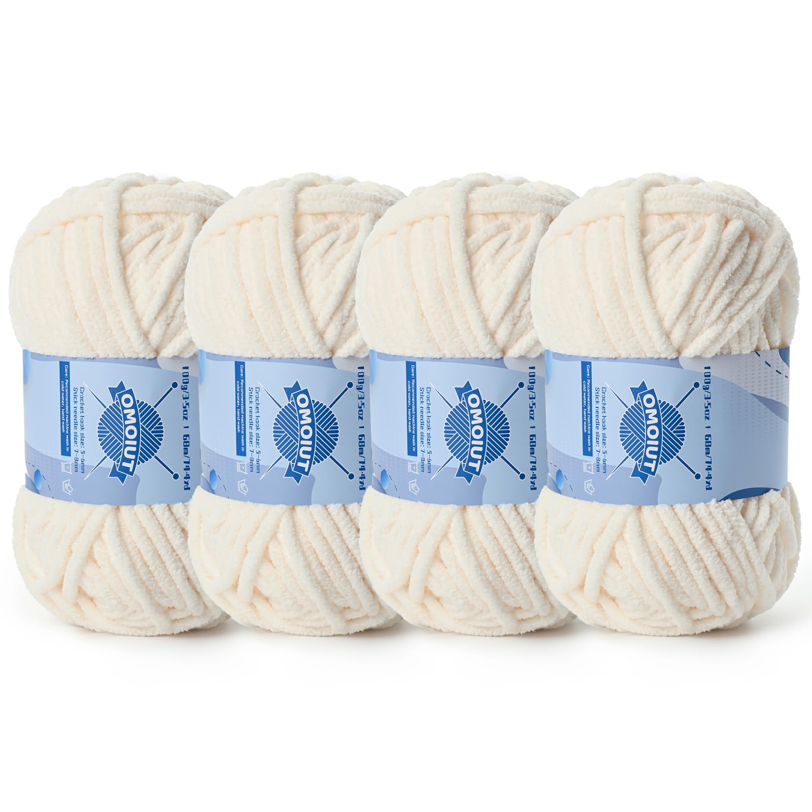 4 Pack Chunky Chenille Yarn for Crocheting, Baby Yarn for Crocheting Soft Blankets, Bulky Yarns for Crochet Amigurumi, 400g (297yds) Fluffy Velvet Yarns for Hand Knitting (4 Light Beige)
