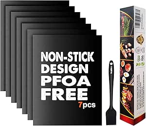 WALFOS BBQ Reusable Grill Mat Set of (7+1) - Non-Stick Coating Grilling Mats, Heat Resistant Cooking Mat, Works on Electric Grill Gas Charcoal BBQ, Perfect for Grilling Meat, Veggies, Seafood