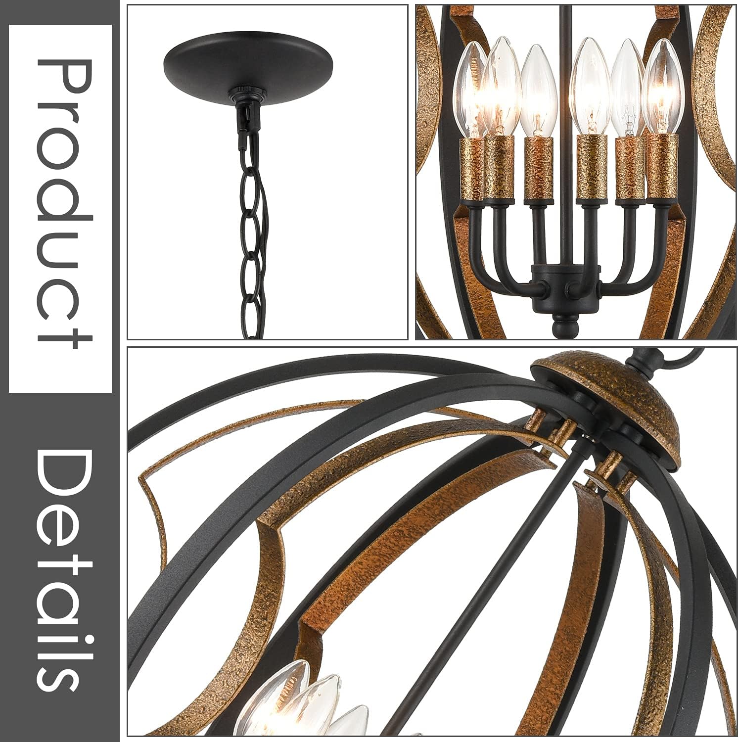 Tор Rаtеd HUANXIN Vintage Globe Chandelier, 6 Lights Farmhouse Rustic Chandelier Black and Forging Glod Industrial Pendant Lighting Metal Spherical Hanging Ceiling Chandelier for Dining Room, Kitchen, Foyer 🔥 Cаѕhbасk uр tо 70% HUANXIN Vintage Globe Chandelier, 6 Lights Farmhouse Rustic Chandelier Black and Forging Glod Industrial Pendant Lighting Metal Spherical Hanging Ceiling Chandelier for Dining Room, Kitchen, Foyer