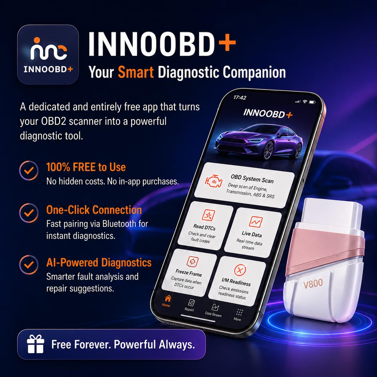 Panlong Scanner Bluetooth OBD2 per iOS Android, trasmissione motore ABS SRS | Strumento diagnostico senza fili OBDII del lettore di codice dell'automobile con l'app gratuita