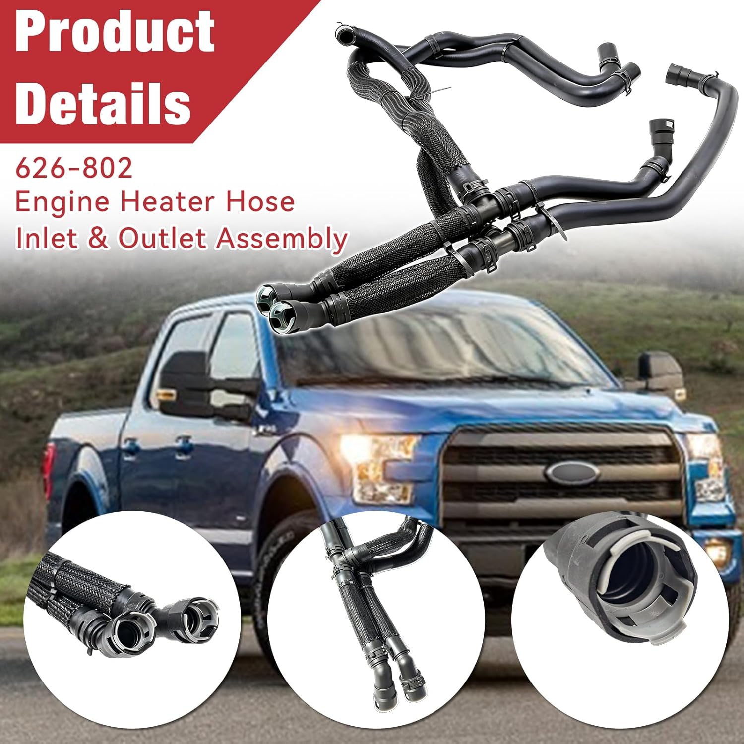 626-802 Engine Heater Hose Inlet & Outlet Assembly Compatible With Ford F-150 5.0L 2015-2017