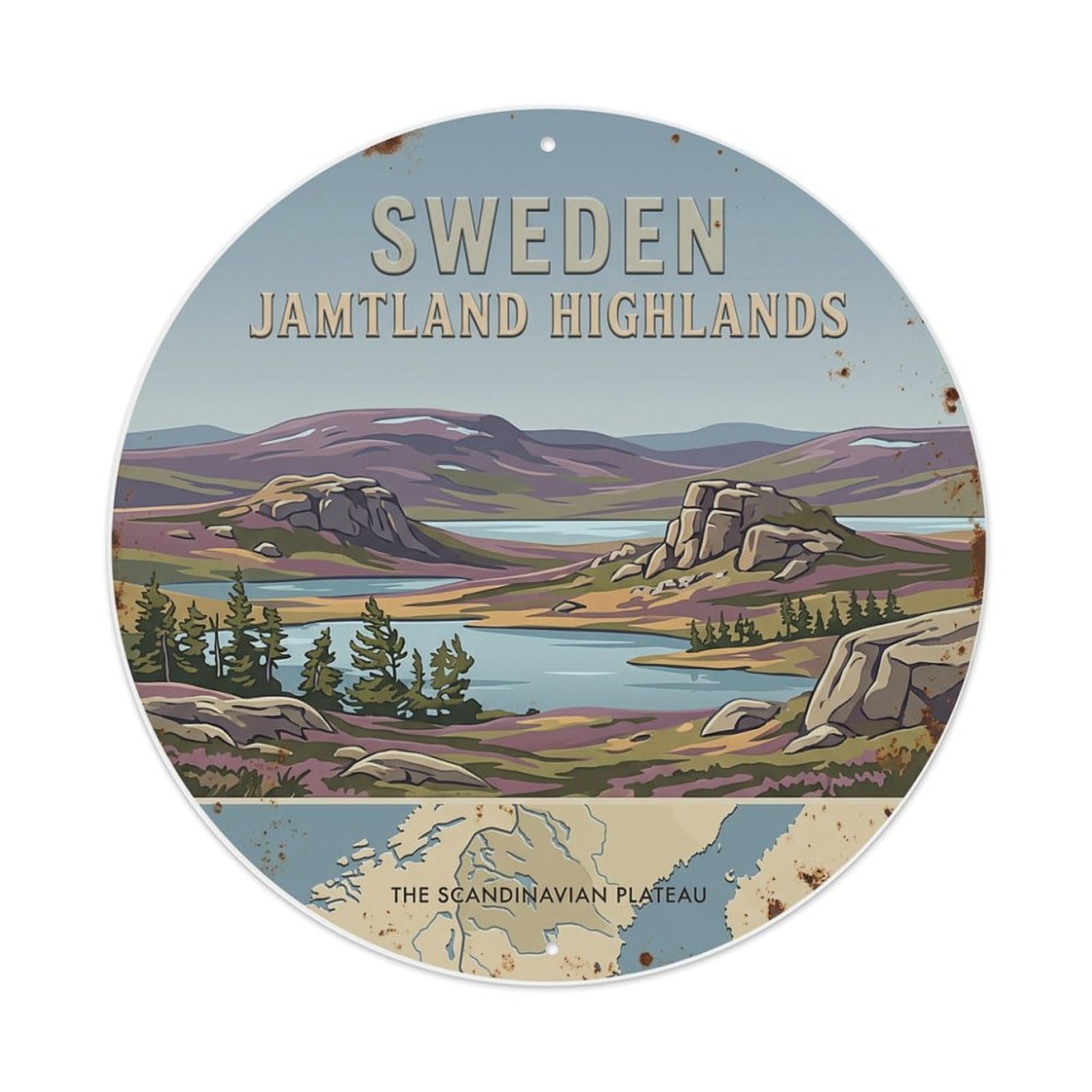 Vintage Travel Jamtland Sweden Highlands Metal Tin Sign