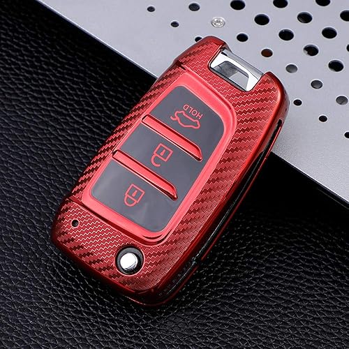 Miniatura 10 de SANRILY Funda para llave con tapa de 3 botones para Hyundai Solaris 2 i30 Kona 2017 2018 sin llave con diseño de fibra de carbono, TPU suave,