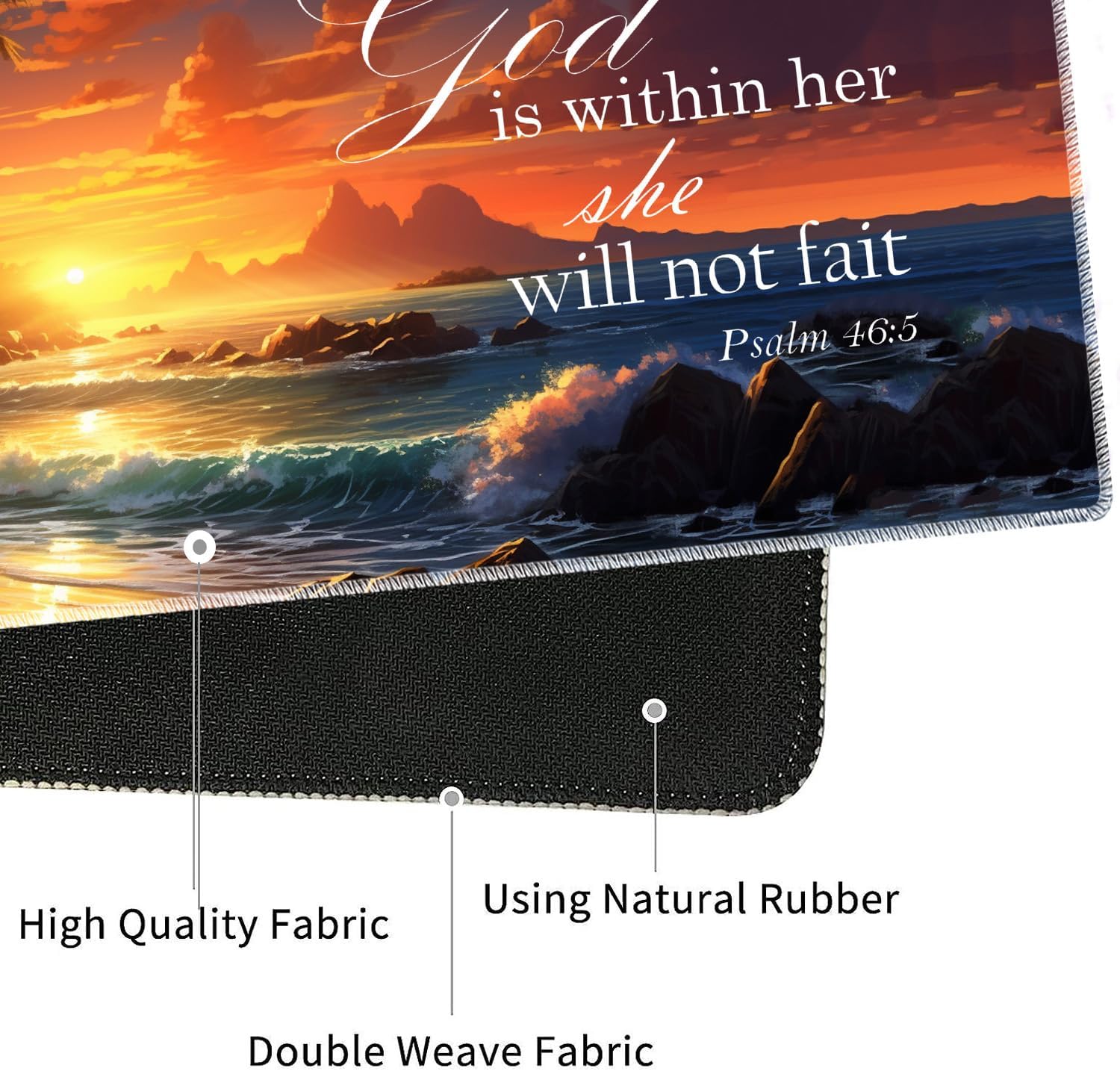4 in 1 Mouse Pad Combo, Large Gaming Mouse Pad + Keyboard Wrist Support + Mouse Wrist Rest + Coaster, Table Pad with Stitched Edge Ergonomic Wrist Pad Set, Twilight Beach Bible 46:5