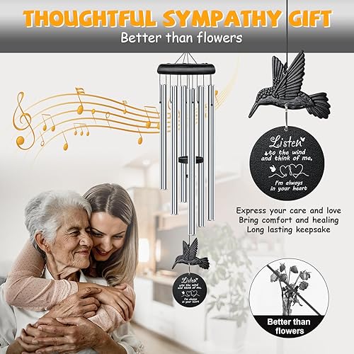 Vista 15 de Campanillas de viento de condolencias con hilandero de viento de colibrí, campanillas de viento conmemorativas para la pérdida de un ser querido