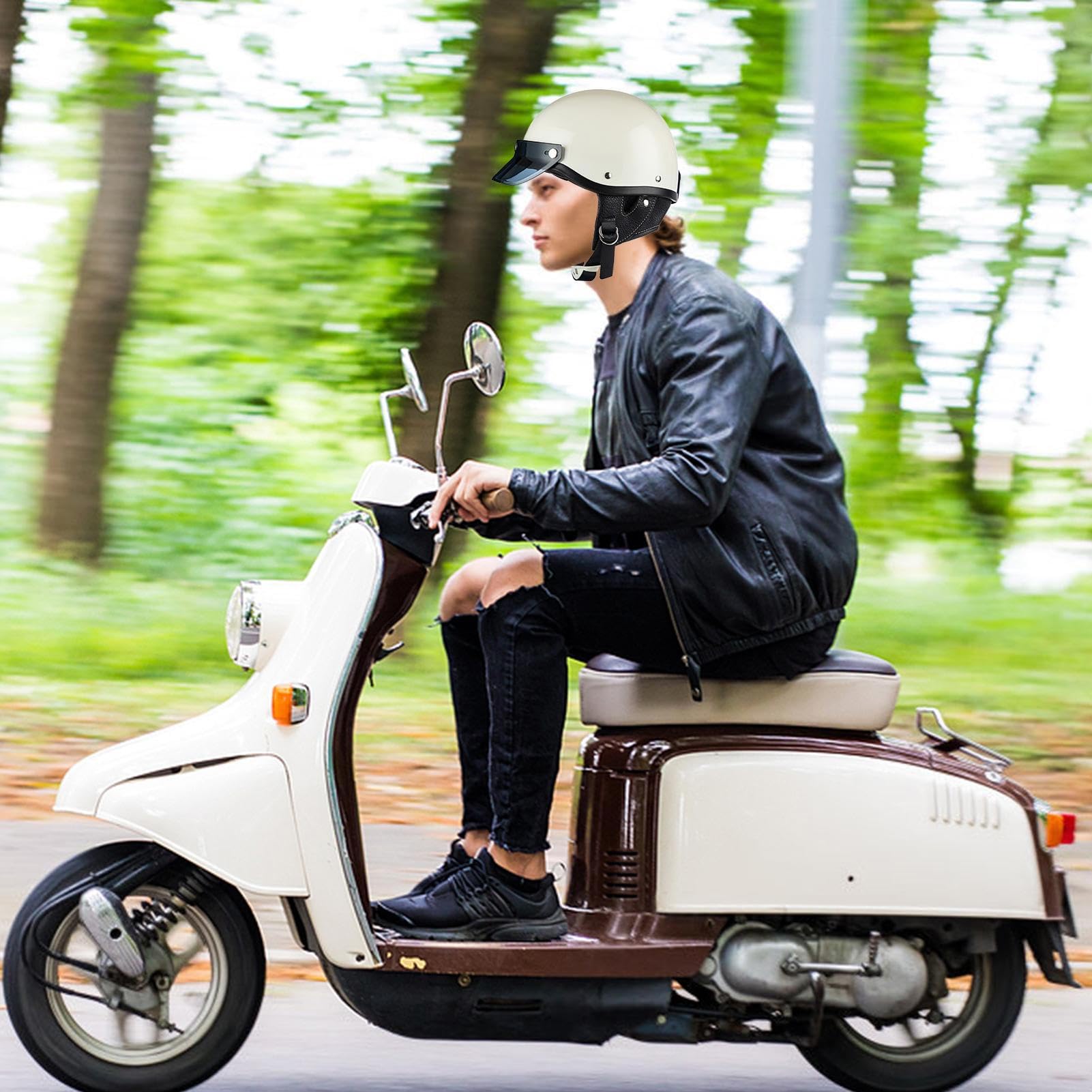 Casco da moto da uomo, a mezza calotta, con ventilazione a sgancio rapido, per la costruzione di bici da neve, pendolari, corsa, scooter