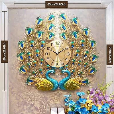 Amazon Com Langshi Reloj De Pared De Pavo Real Decoracion De Pared Home Kitchen